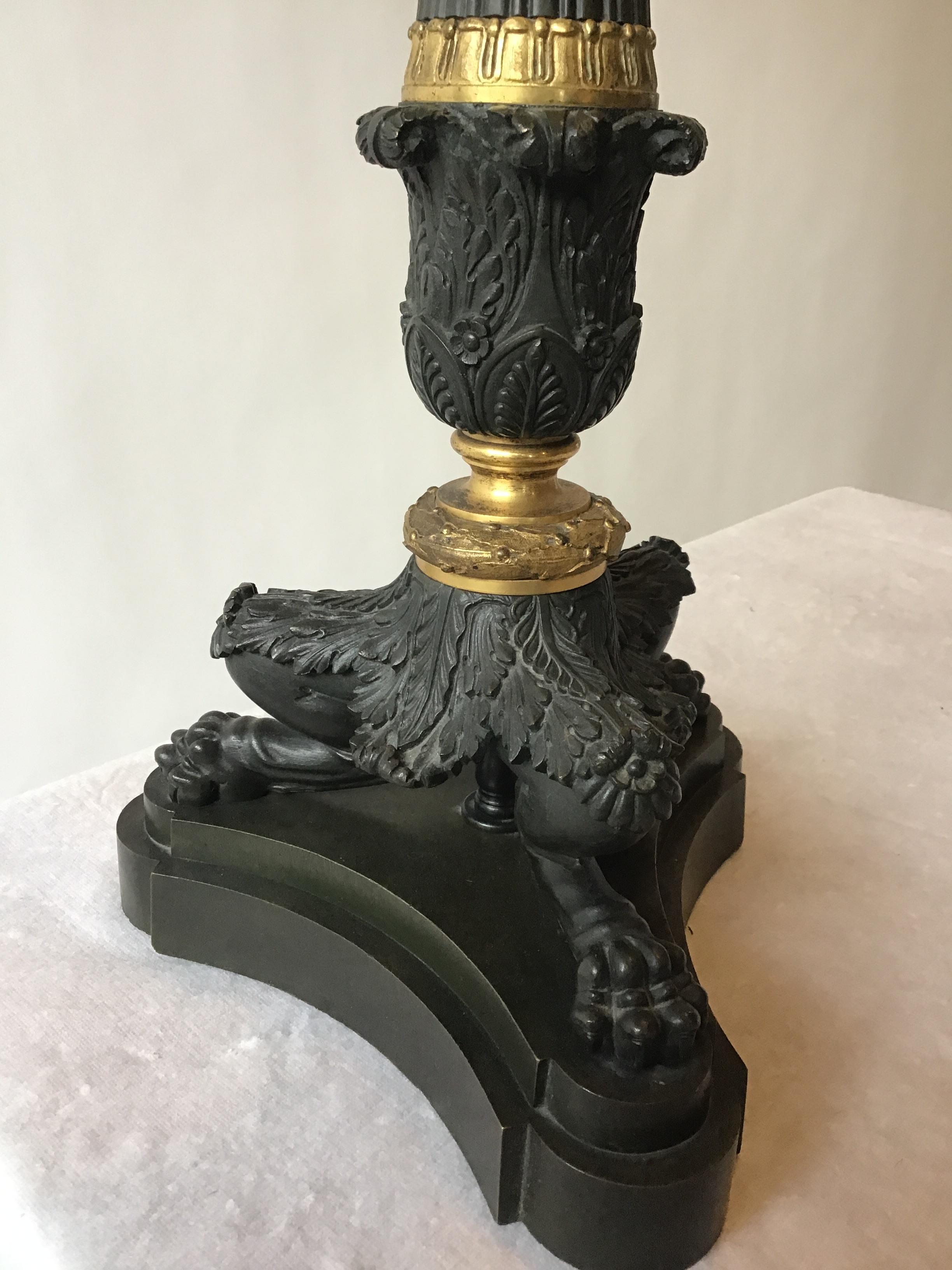1880s French Bronze Empire Candlestick Lamp For Sale 2