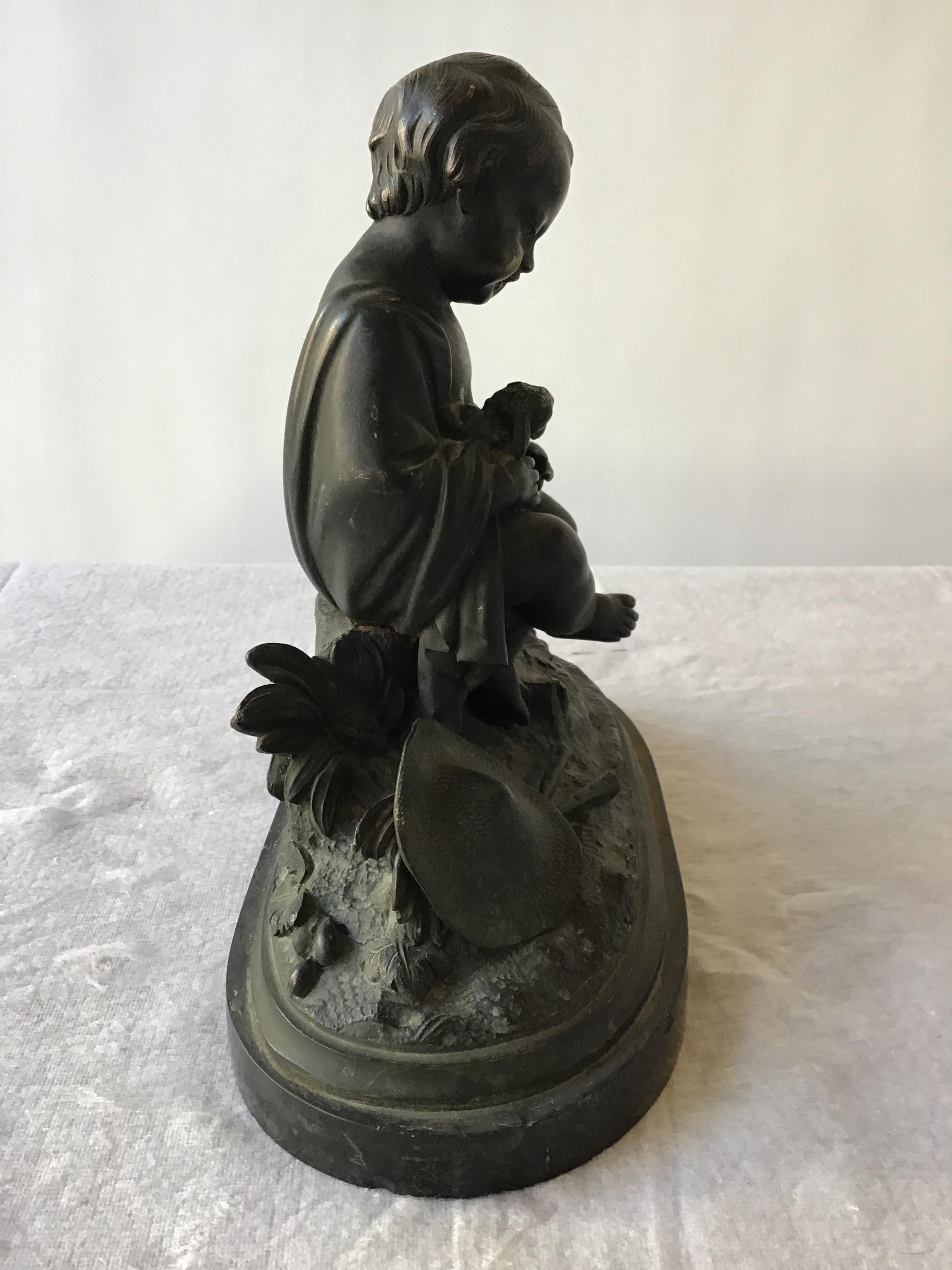 1880s French Bronze of Boy and Baby Lamb For Sale 1