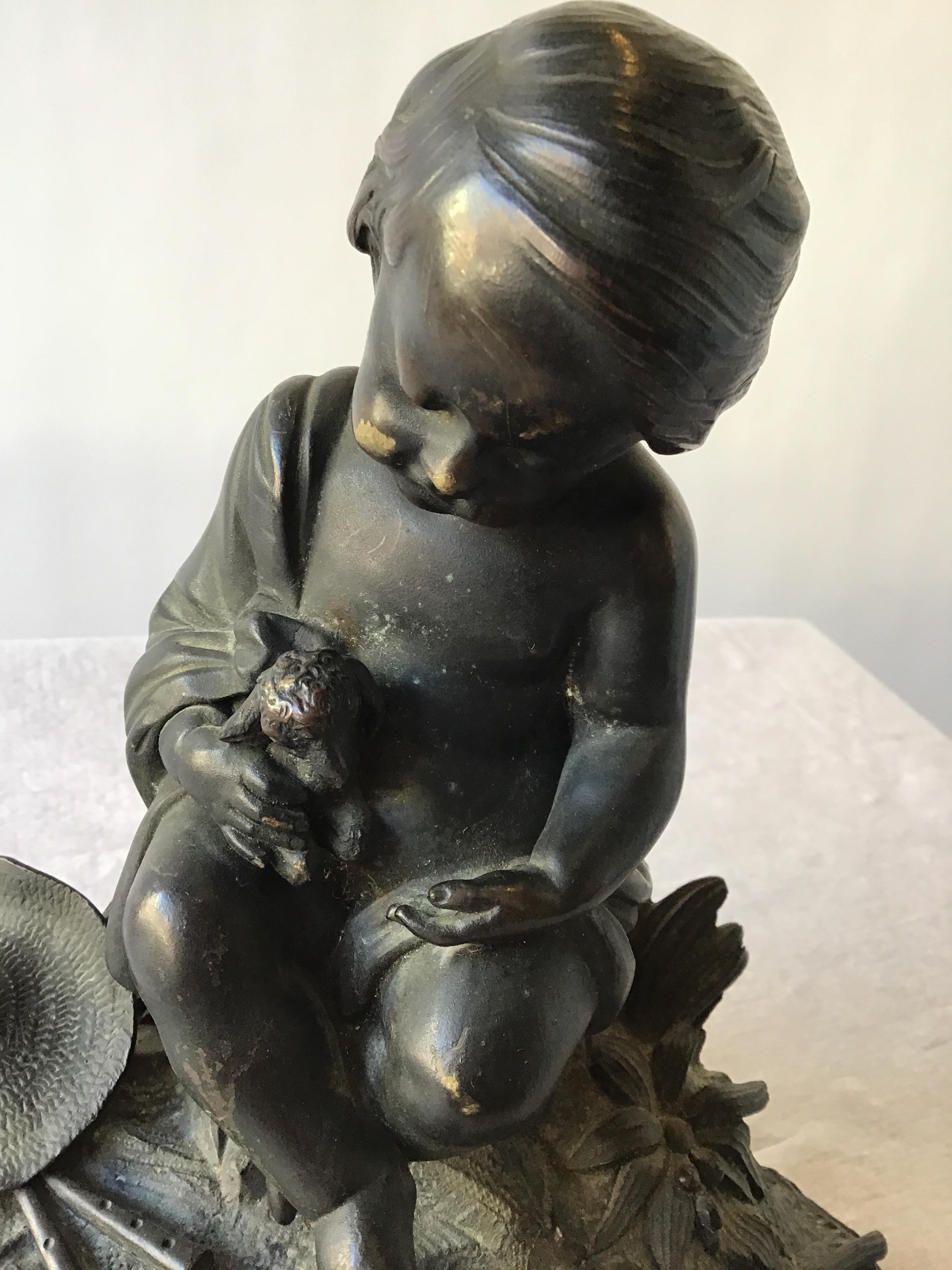 1880s French Bronze of Boy and Baby Lamb For Sale 2