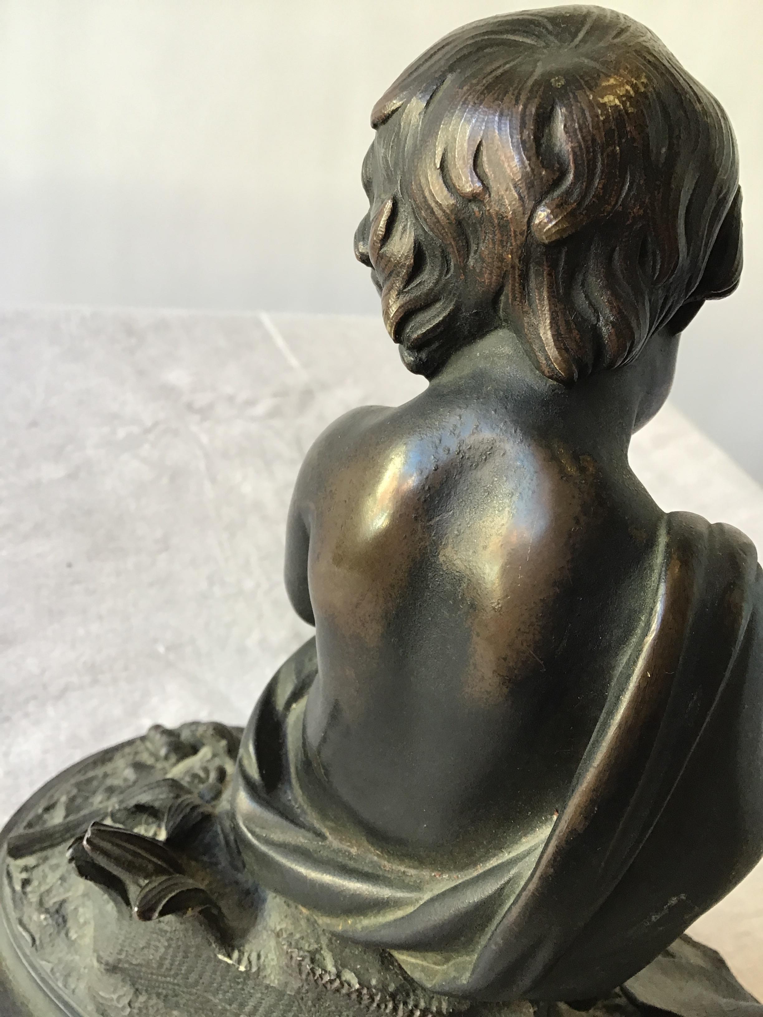 1880s French Bronze of Boy and Baby Lamb For Sale 4