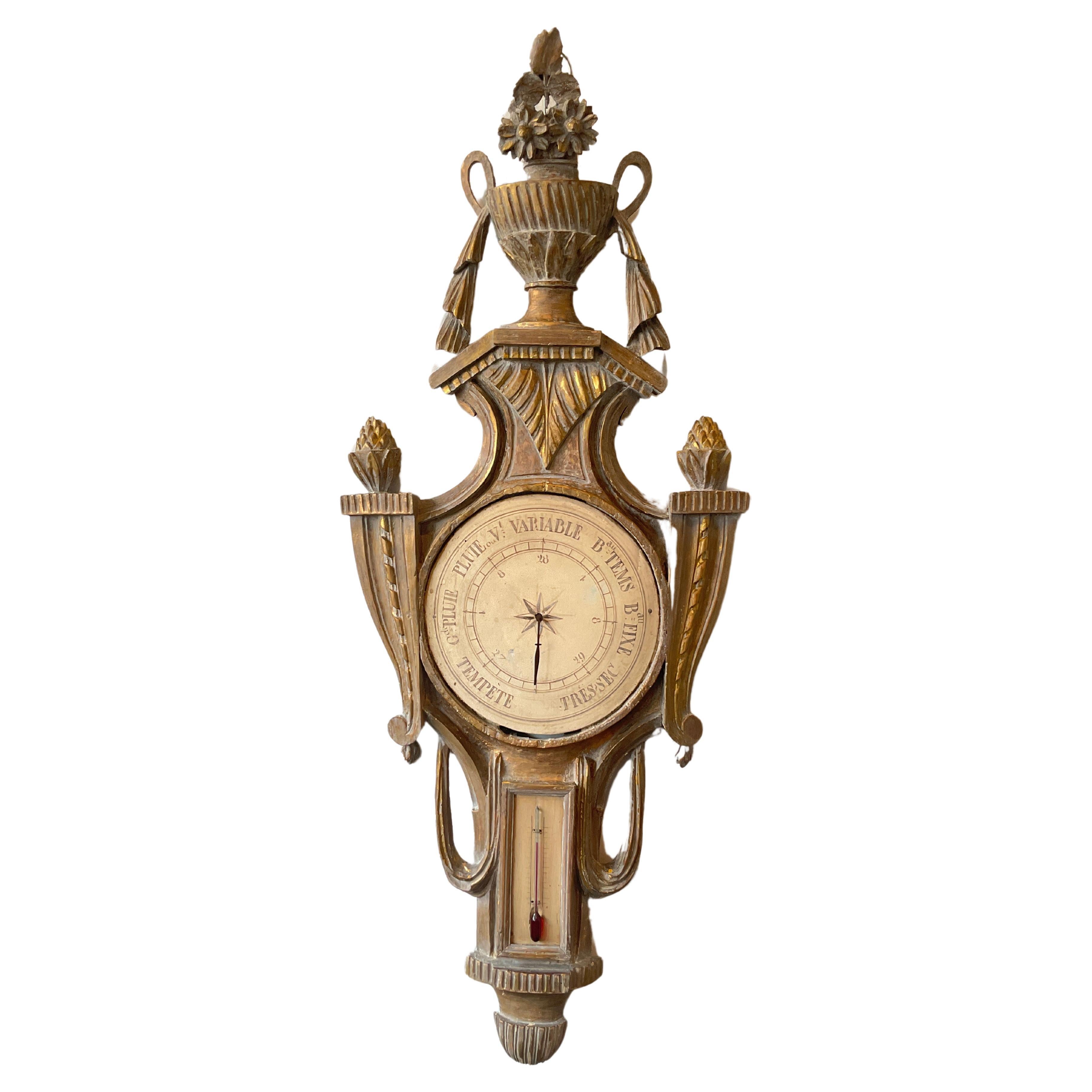 1880s French Carved Wood Barometer