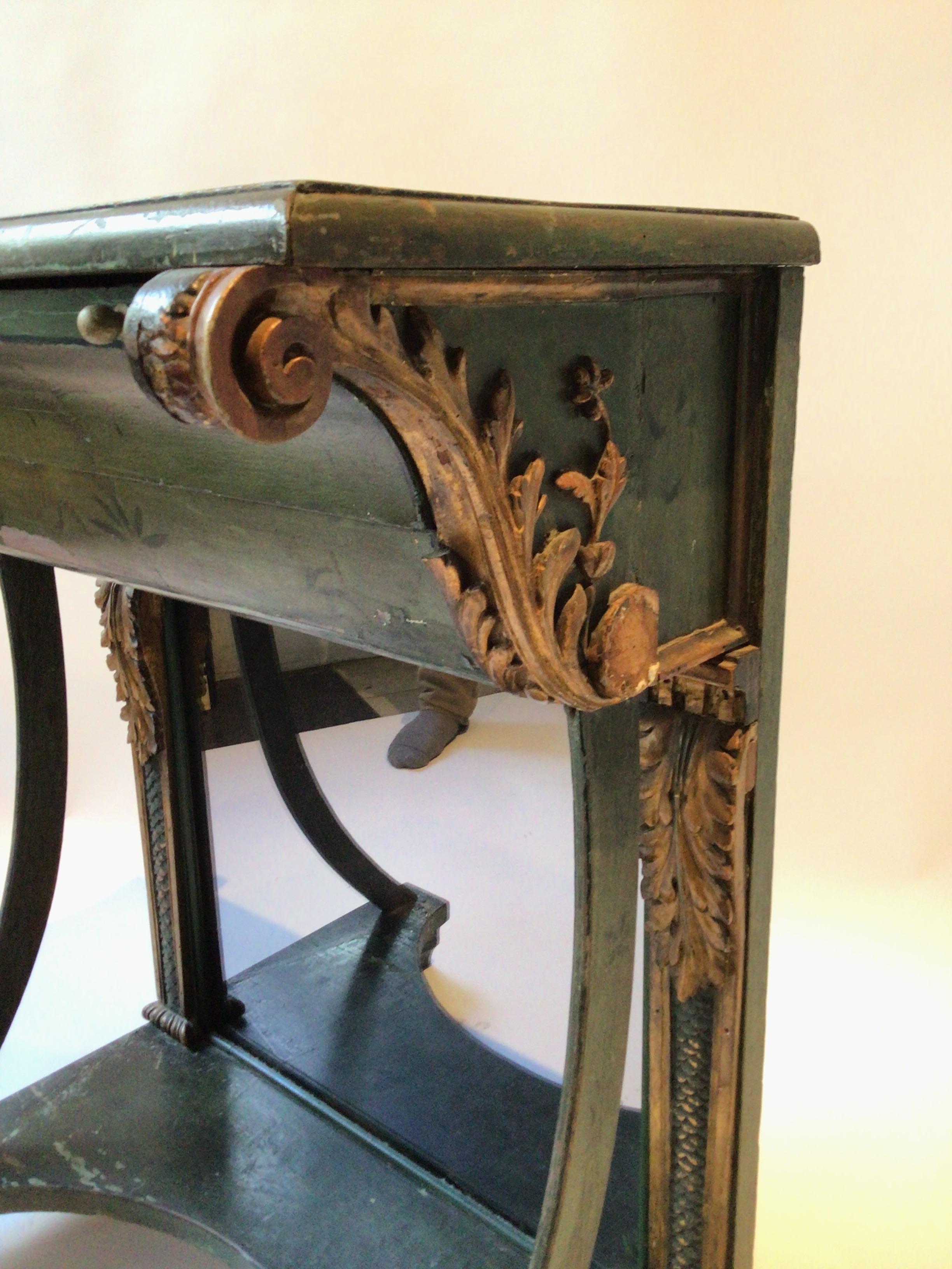 1880s French Classical Painted Green Gilt Mirrored Back Console For Sale 8