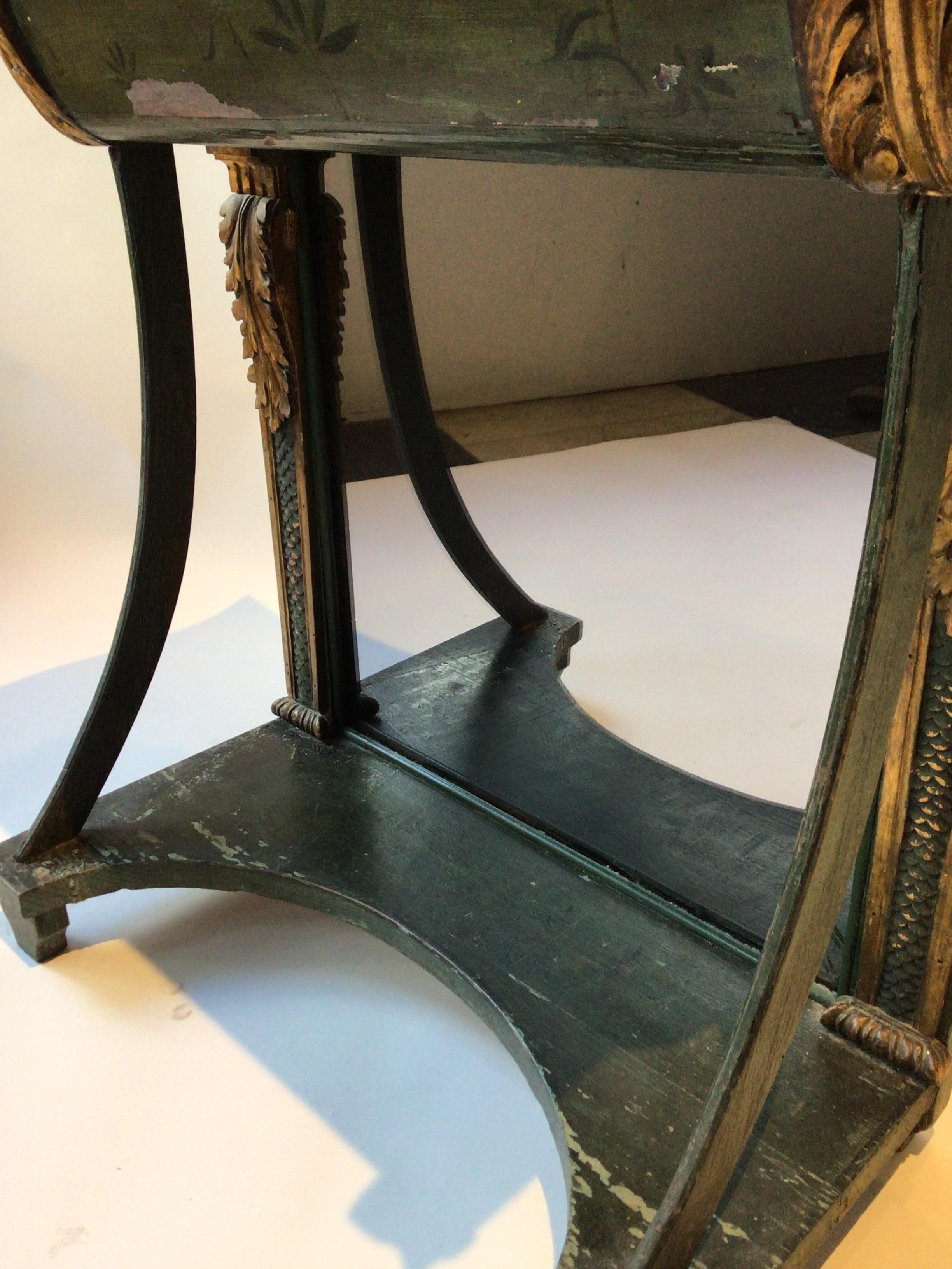 1880s French Classical Painted Green Gilt Mirrored Back Console For Sale 9