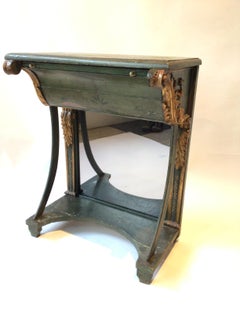 1880s French Classical Painted Green Gilt Mirrored Back Console