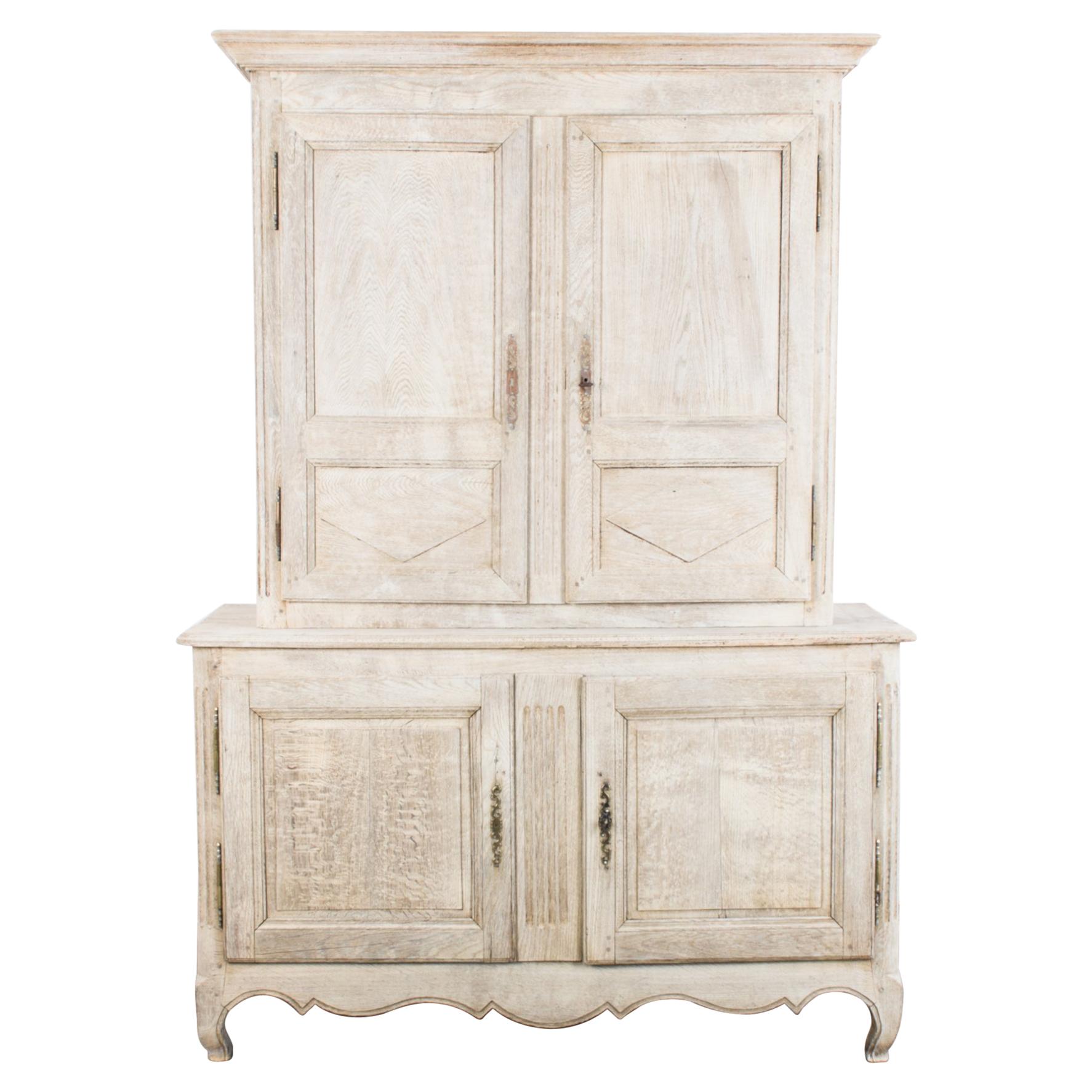 1880s French Country Natural Oak Armoire