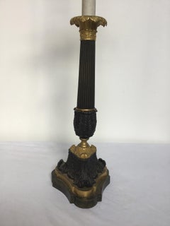 1880s French Empire Gilt Bronze Candlestick Lamp