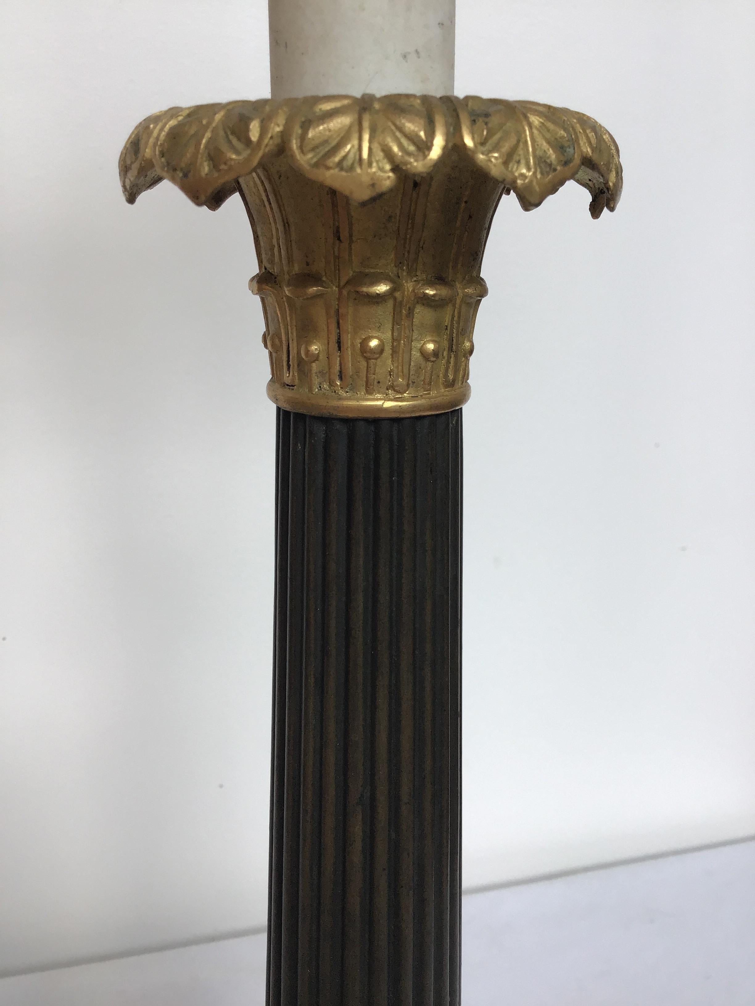 Late 19th Century 1880s French Empire Gilt Bronze Candlestick Lamp For Sale