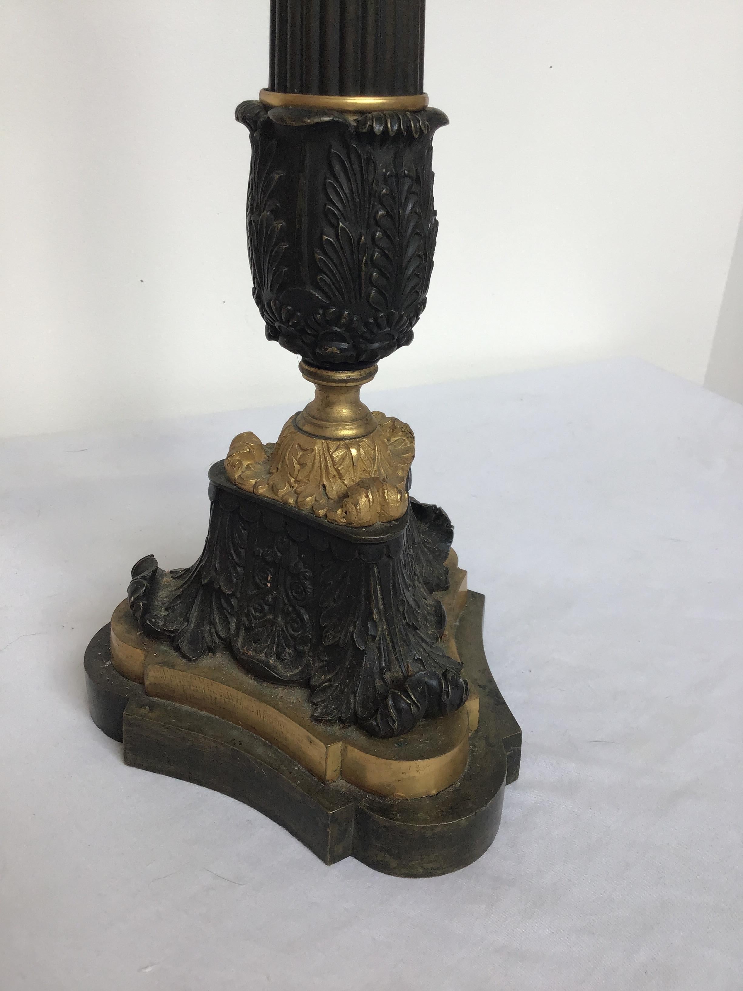 1880s French Empire Gilt Bronze Candlestick Lamp For Sale 1