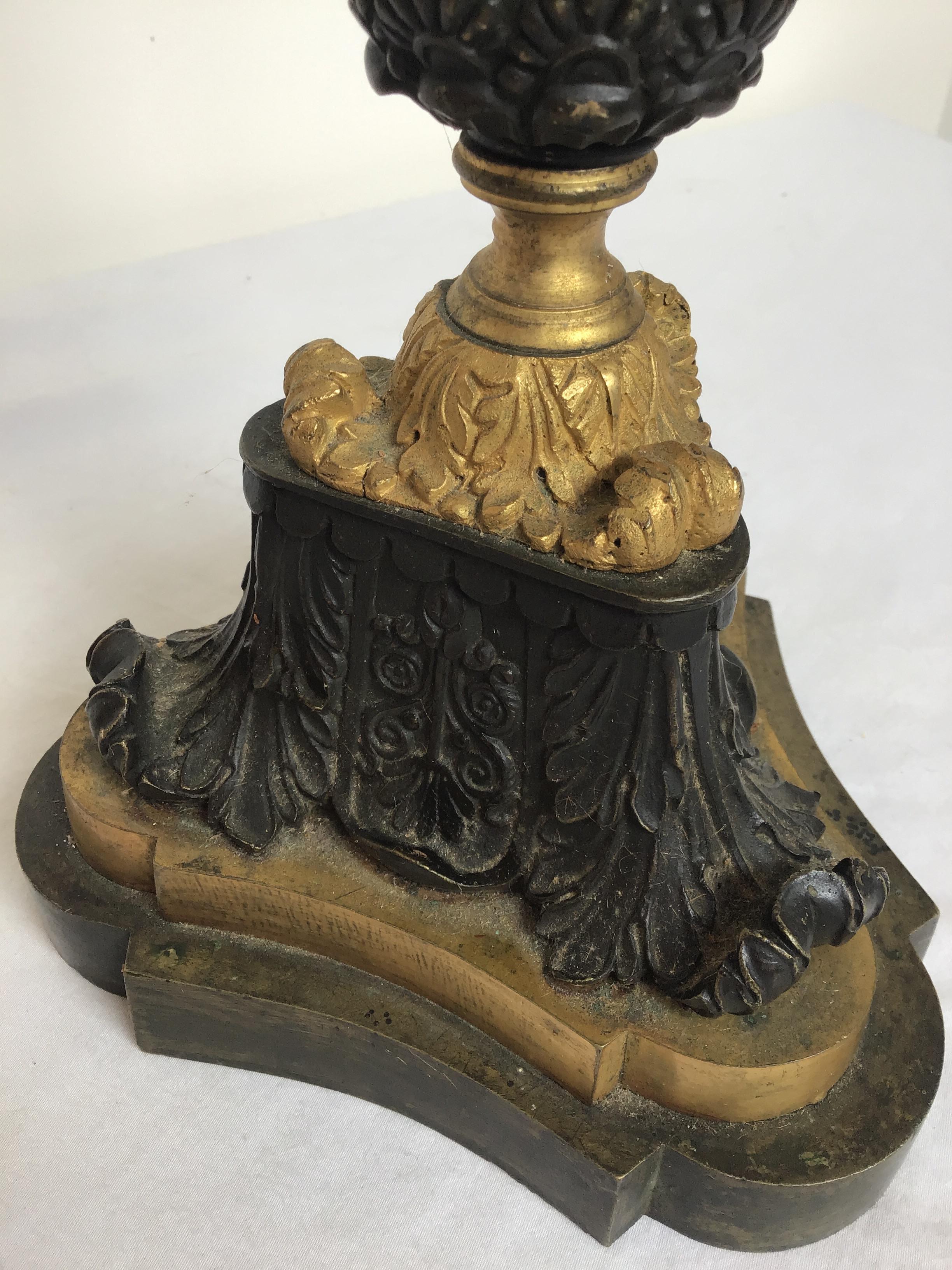 1880s French Empire Gilt Bronze Candlestick Lamp For Sale 2