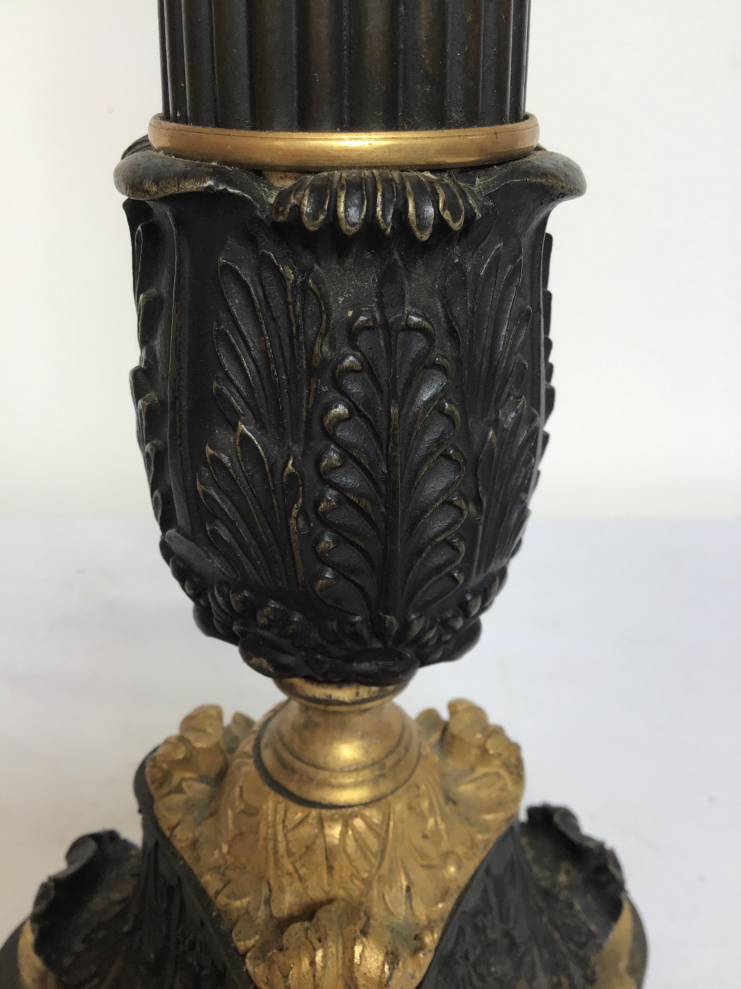 1880s French Empire Gilt Bronze Candlestick Lamp For Sale 3