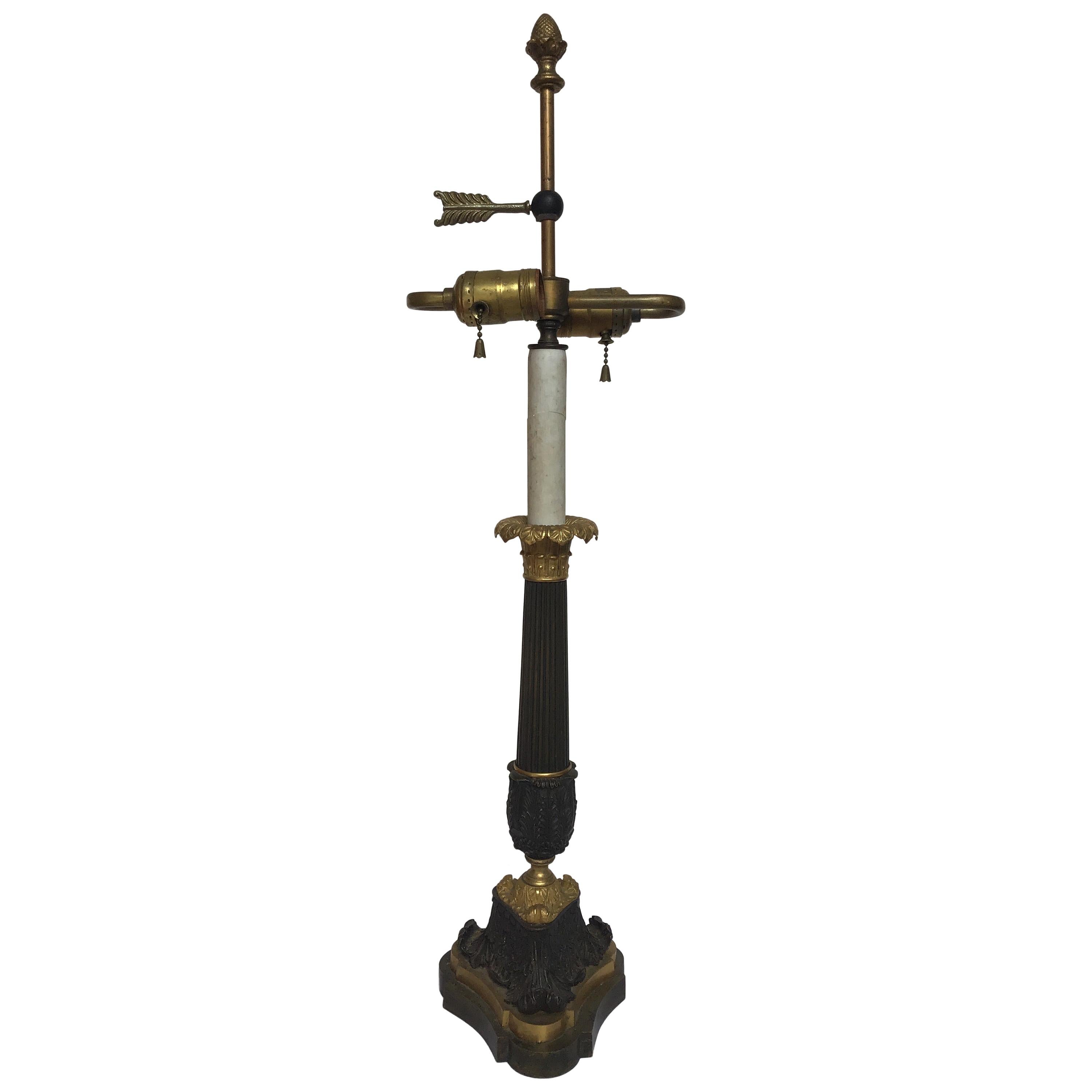 1880s French Empire Gilt Bronze Candlestick Lamp For Sale