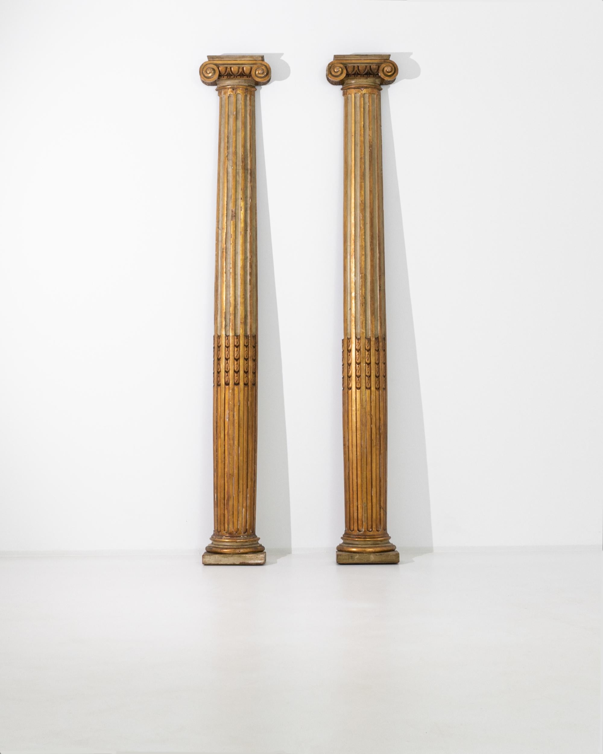 19th Century 1880s French Gilded Wooden Columns, a Pair