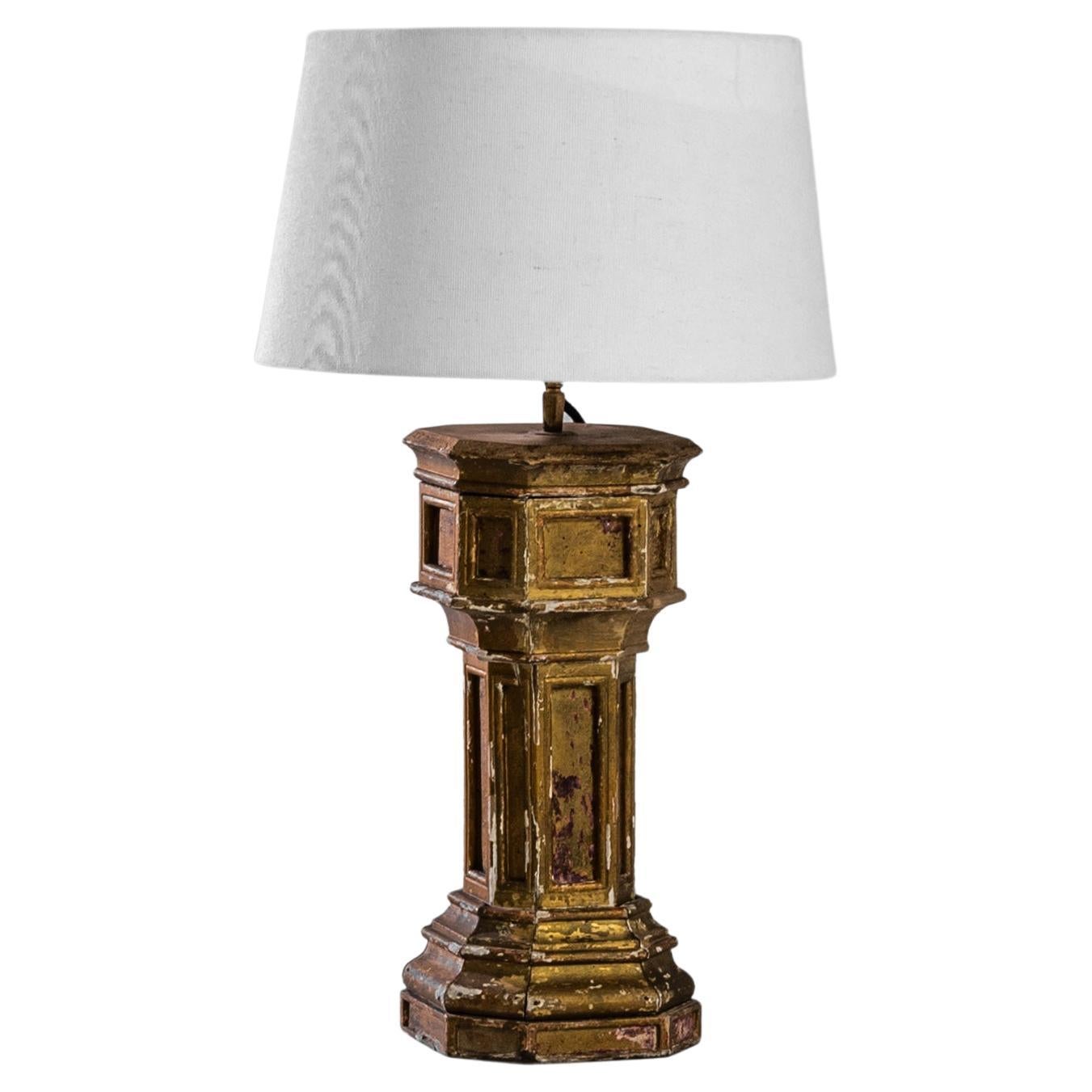1880s French Gilded Wooden Table Lamp
