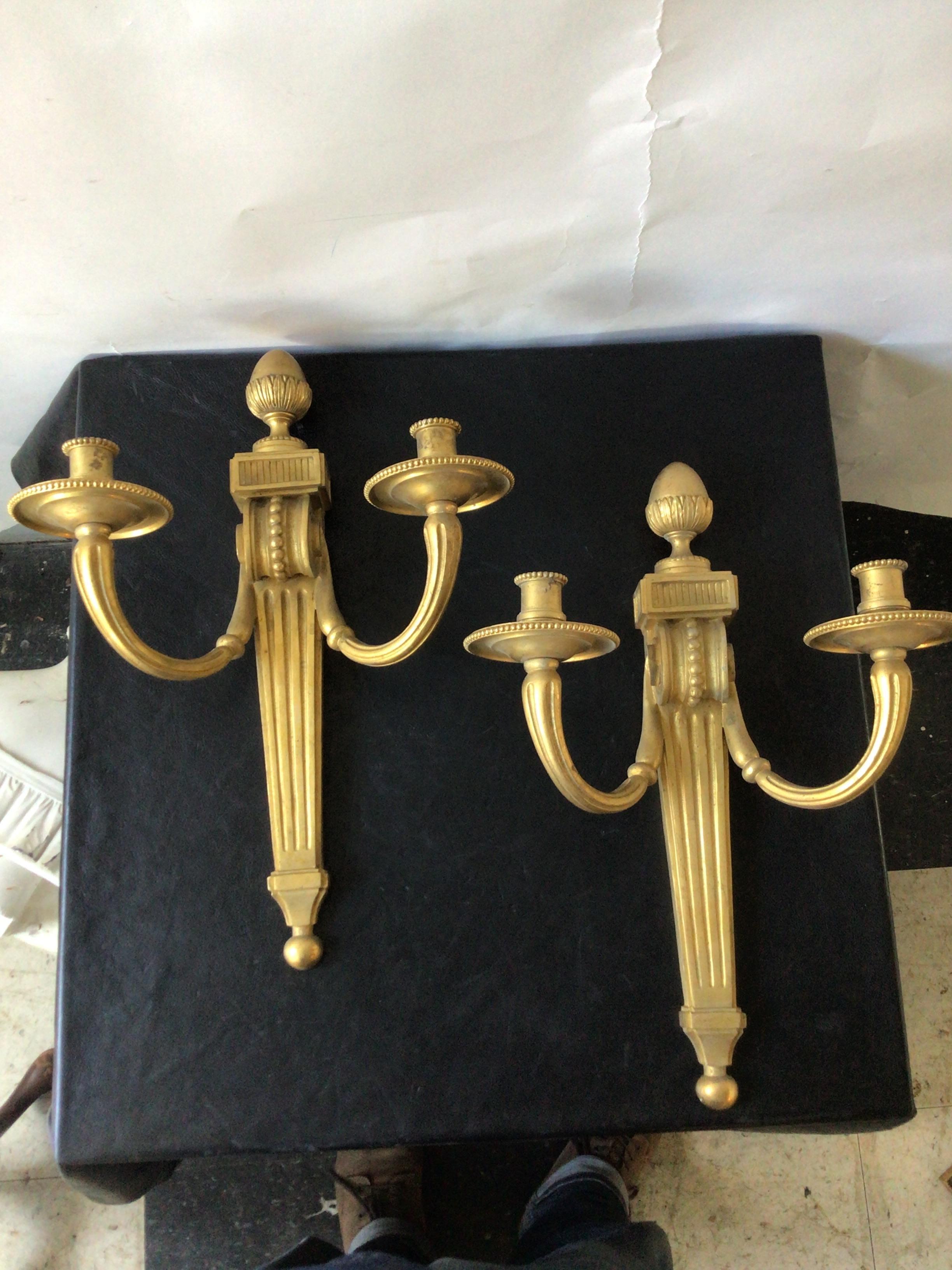 1880s French Gilt Bronze Classical Sconces In Good Condition For Sale In Tarrytown, NY