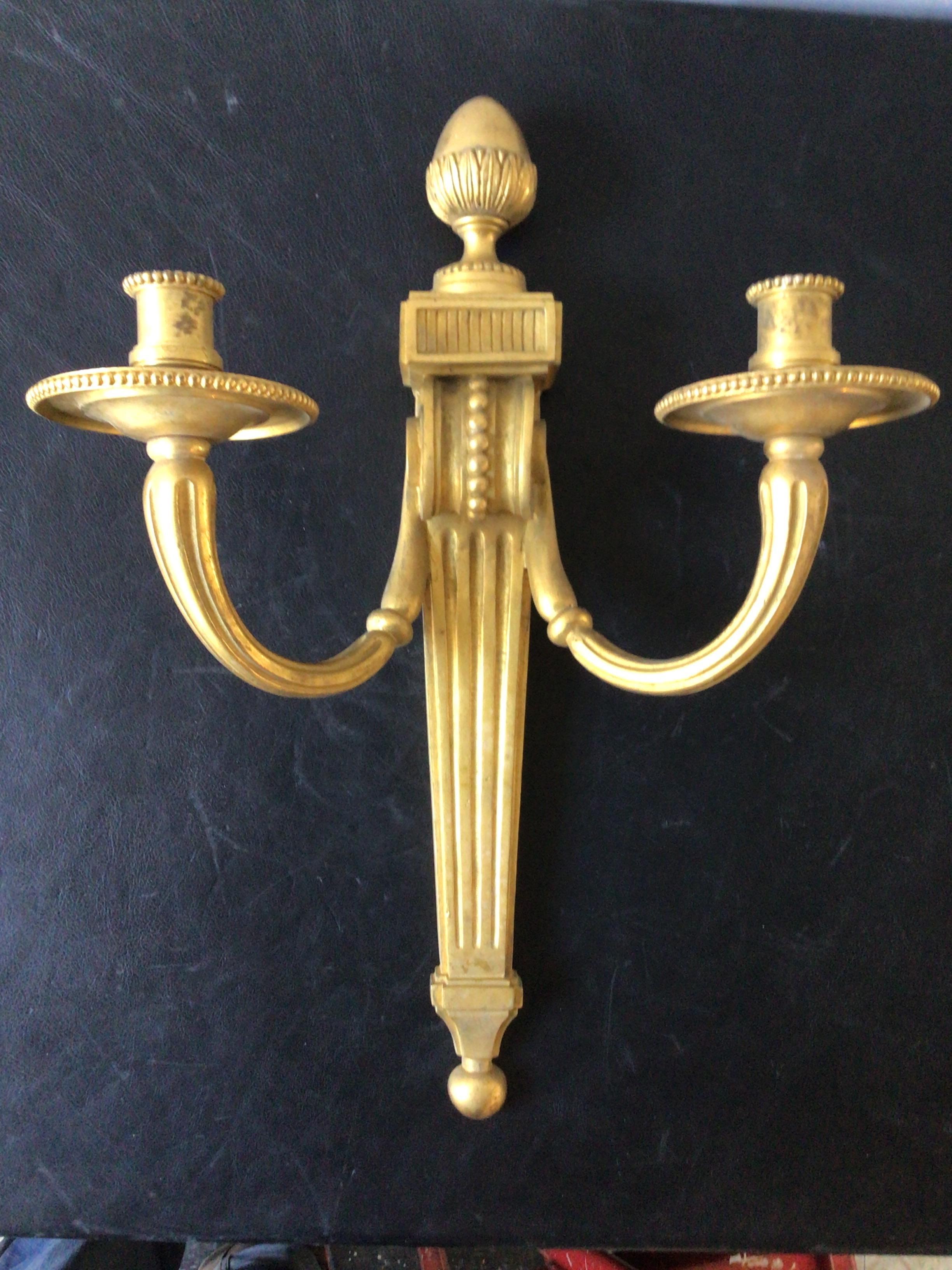 Late 19th Century 1880s French Gilt Bronze Classical Sconces For Sale
