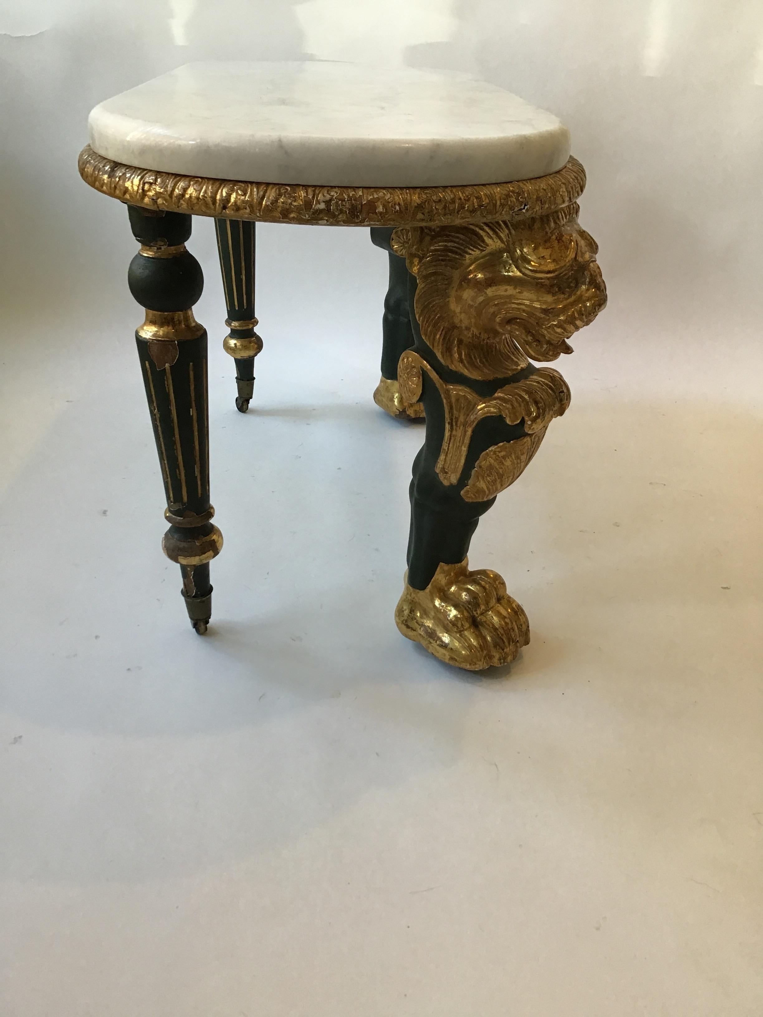 1880s French Gilt Lion Table with Marble Top For Sale 7