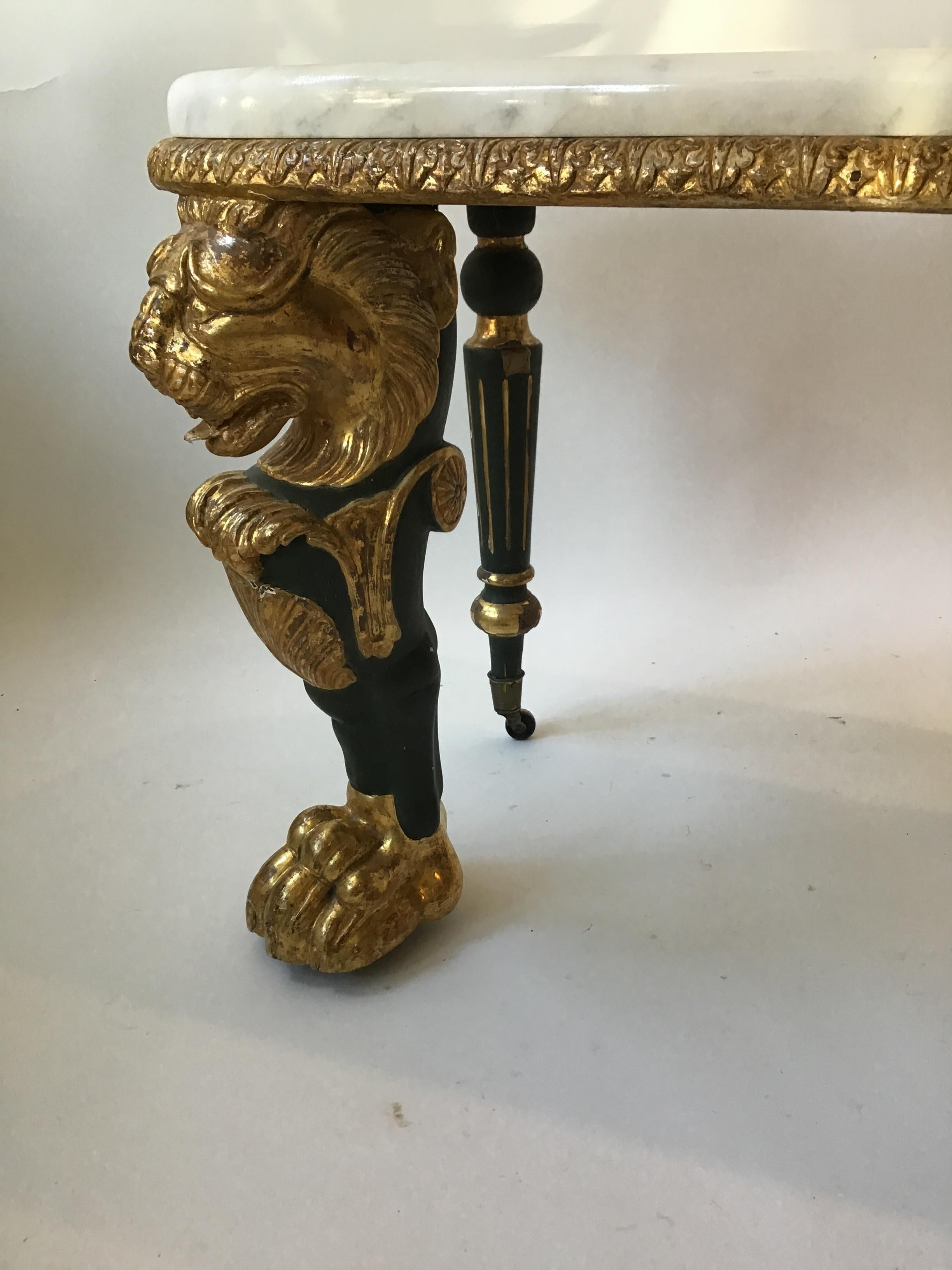 1880s French Gilt Lion Table with Marble Top For Sale 8