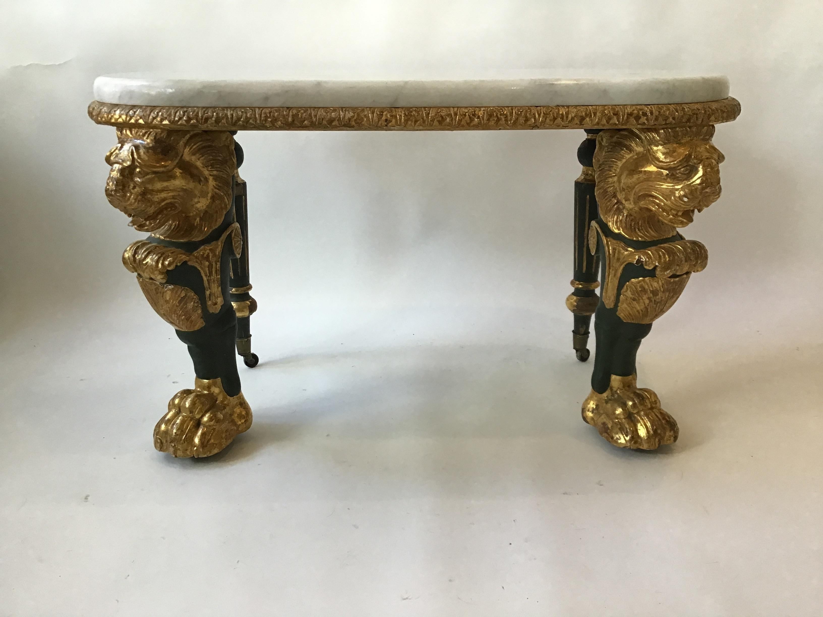 1880s French Gilt Lion Table with Marble Top In Good Condition For Sale In Tarrytown, NY