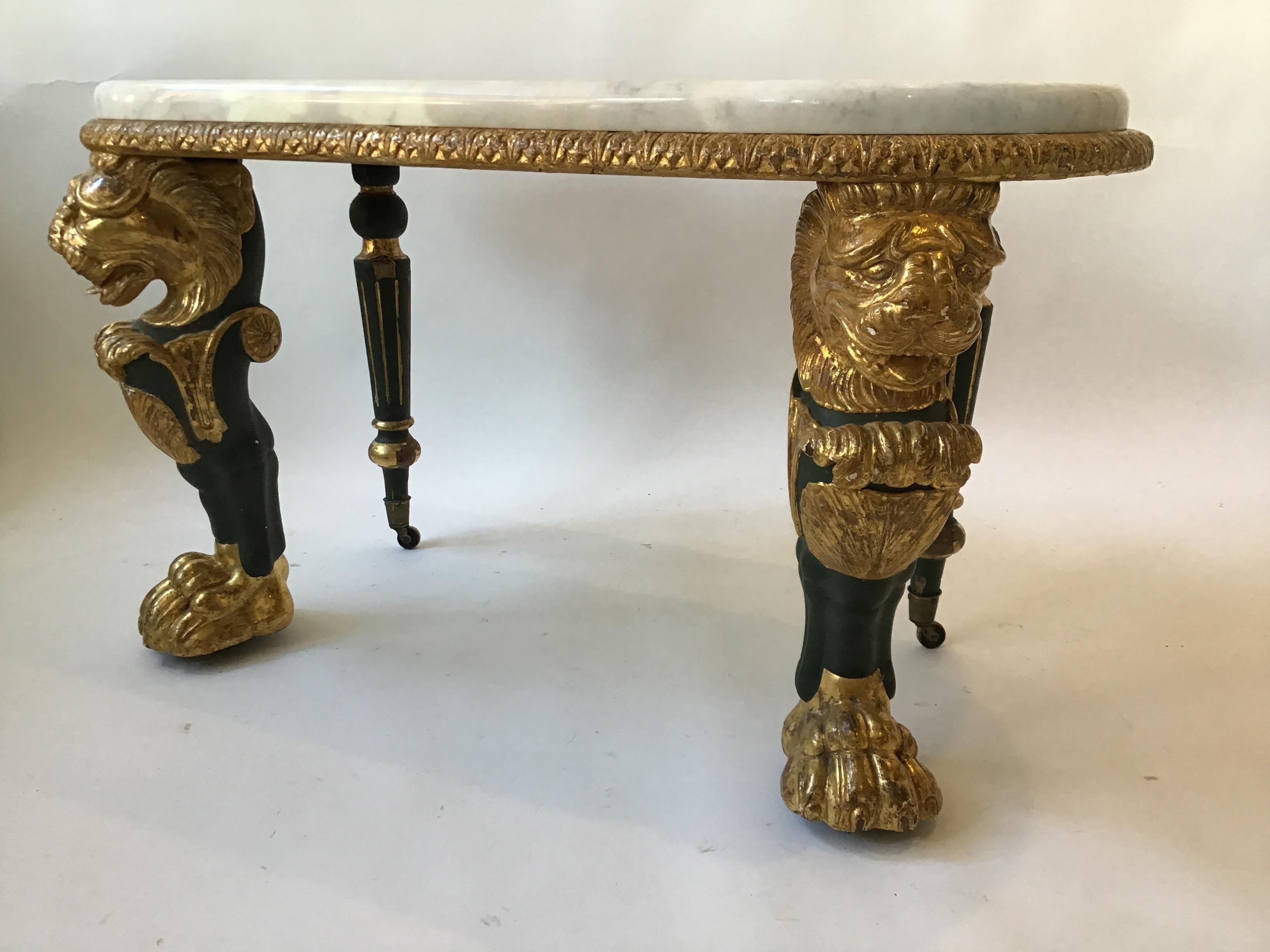 Late 19th Century 1880s French Gilt Lion Table with Marble Top For Sale