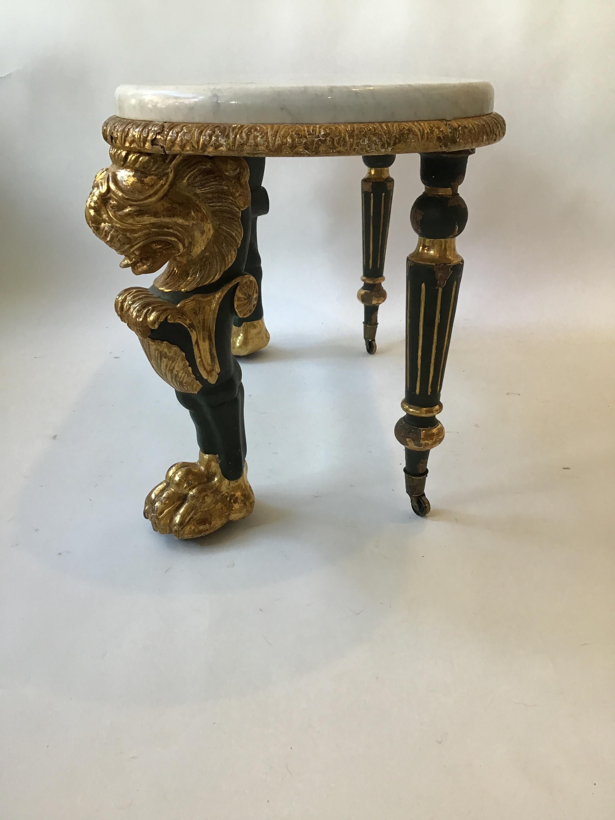 1880s French Gilt Lion Table with Marble Top For Sale 1