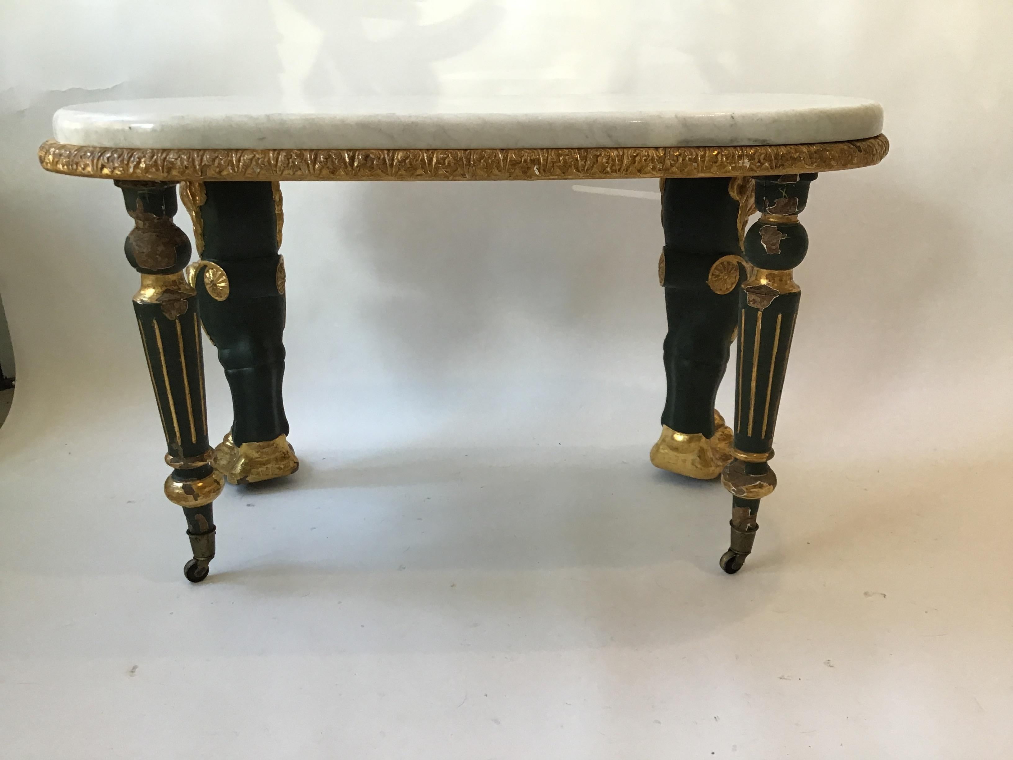 1880s French Gilt Lion Table with Marble Top For Sale 2