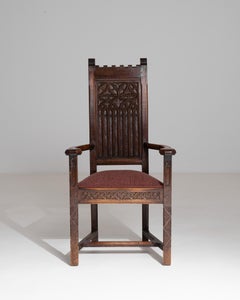 1880s French Gothic Revival Oak Throne Chair