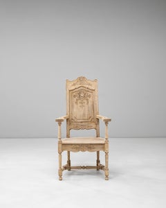 1880s French Hand Carved Oak Throne Armchair