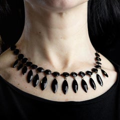 1880s French Jet Antique Necklace with Golden Metal Clasp