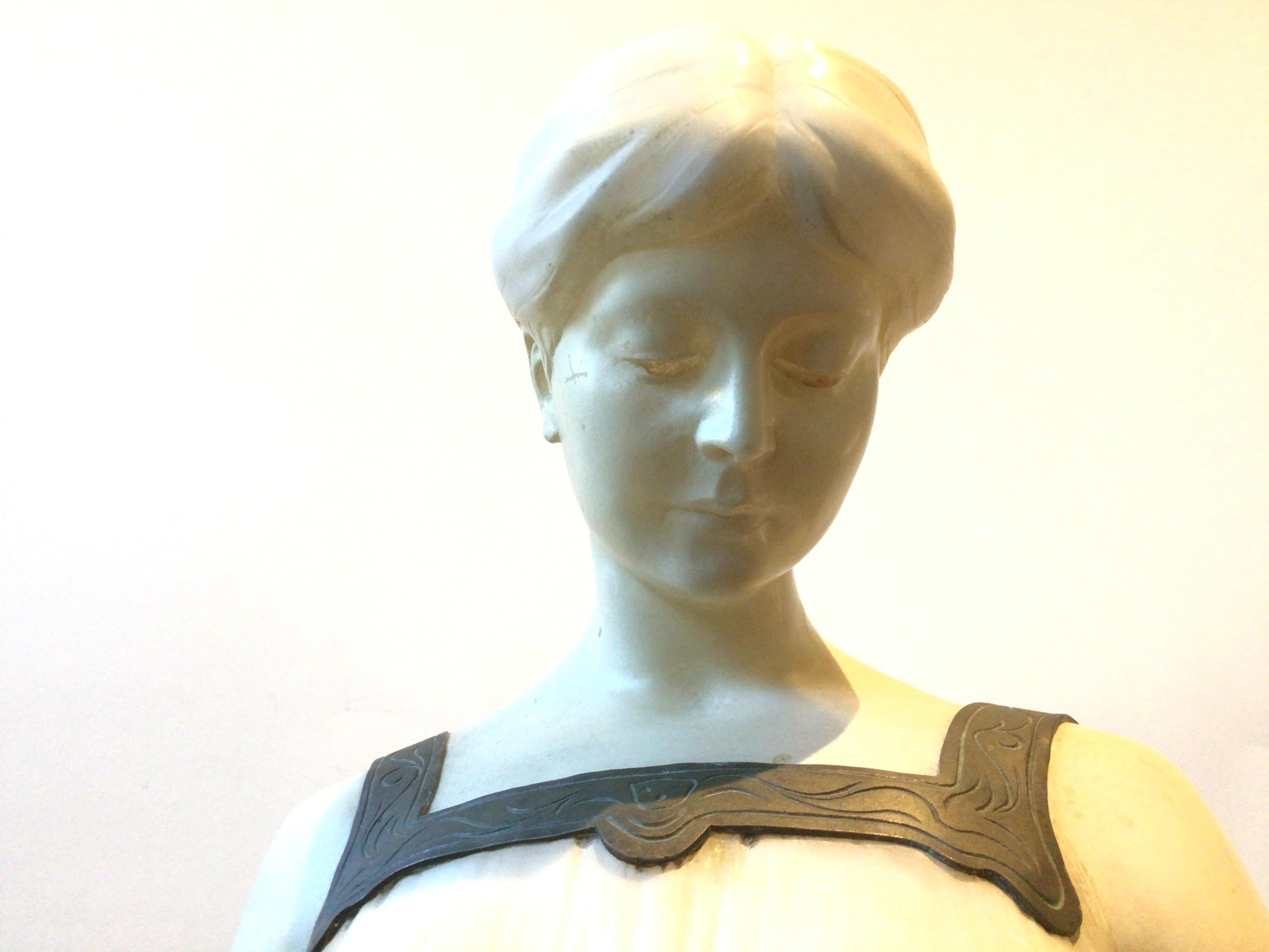 Late 19th Century 1880s  French Marble Bust Of Woman . Signed.