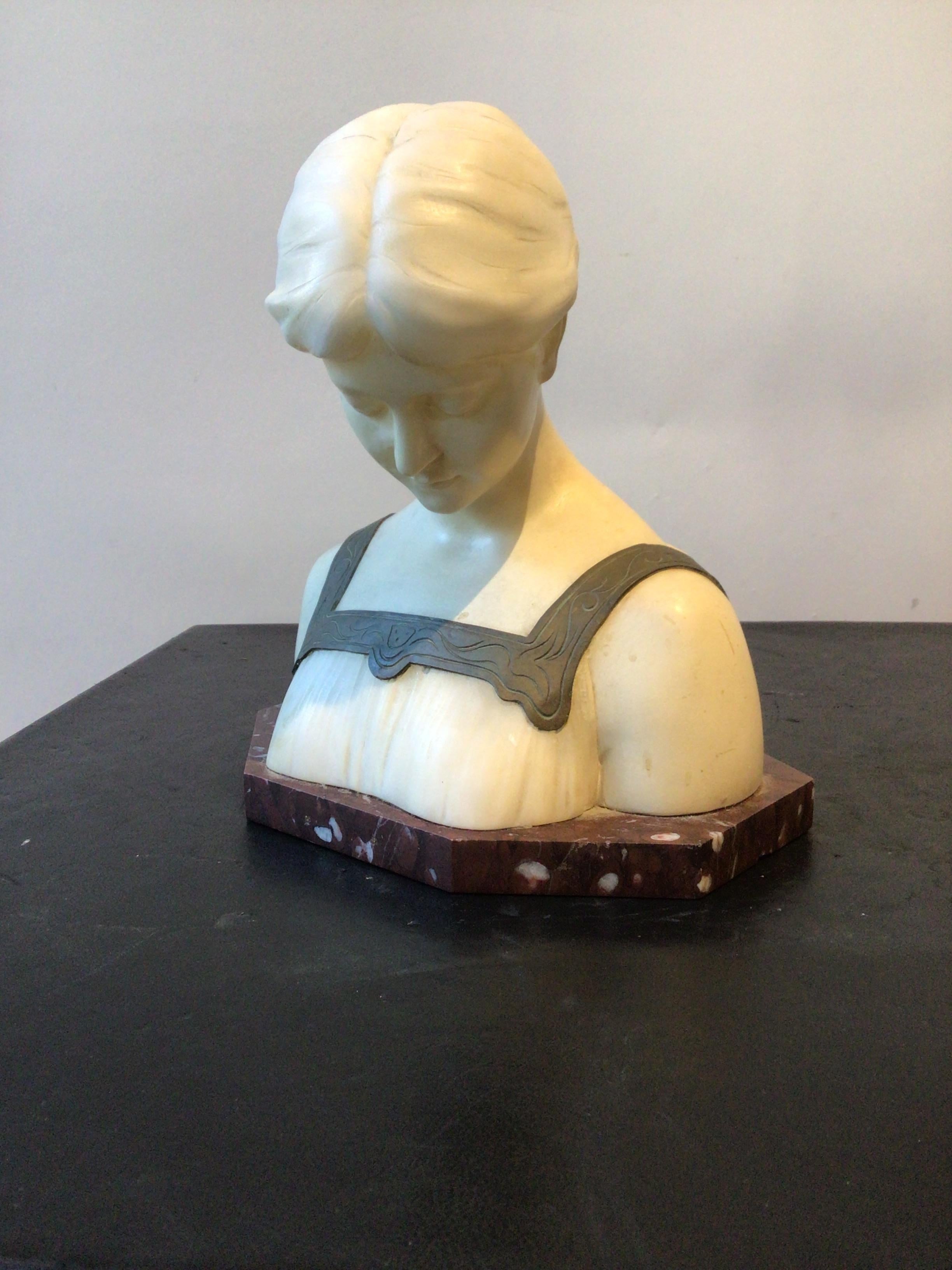 1880s  French Marble Bust Of Woman . Signed. 2