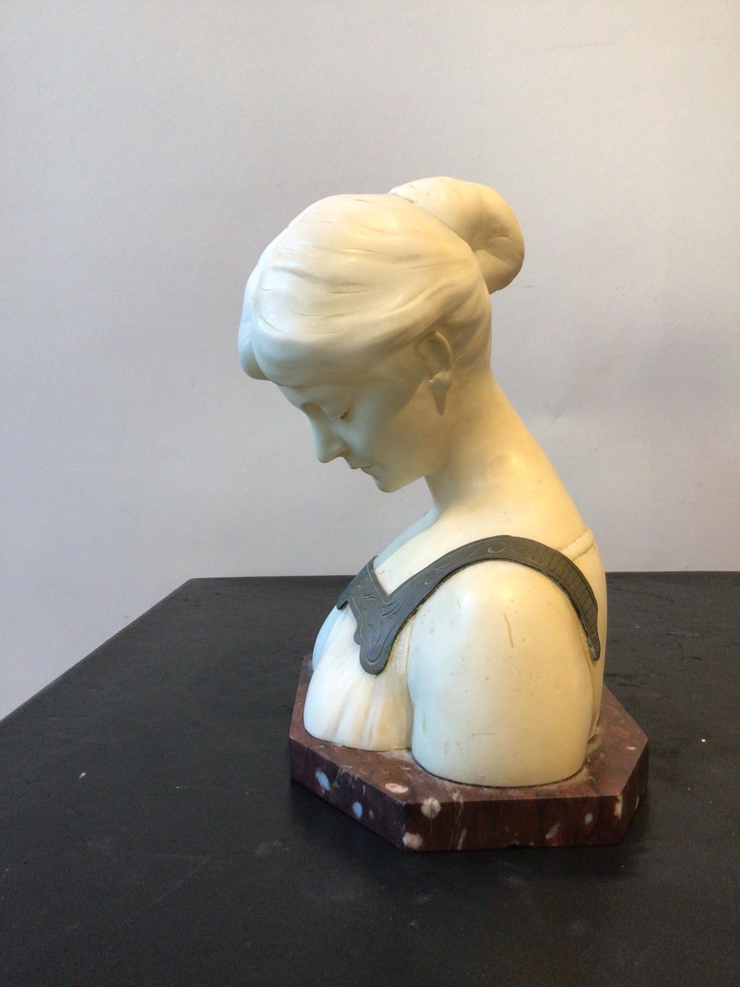 1880s  French Marble Bust Of Woman . Signed. 3