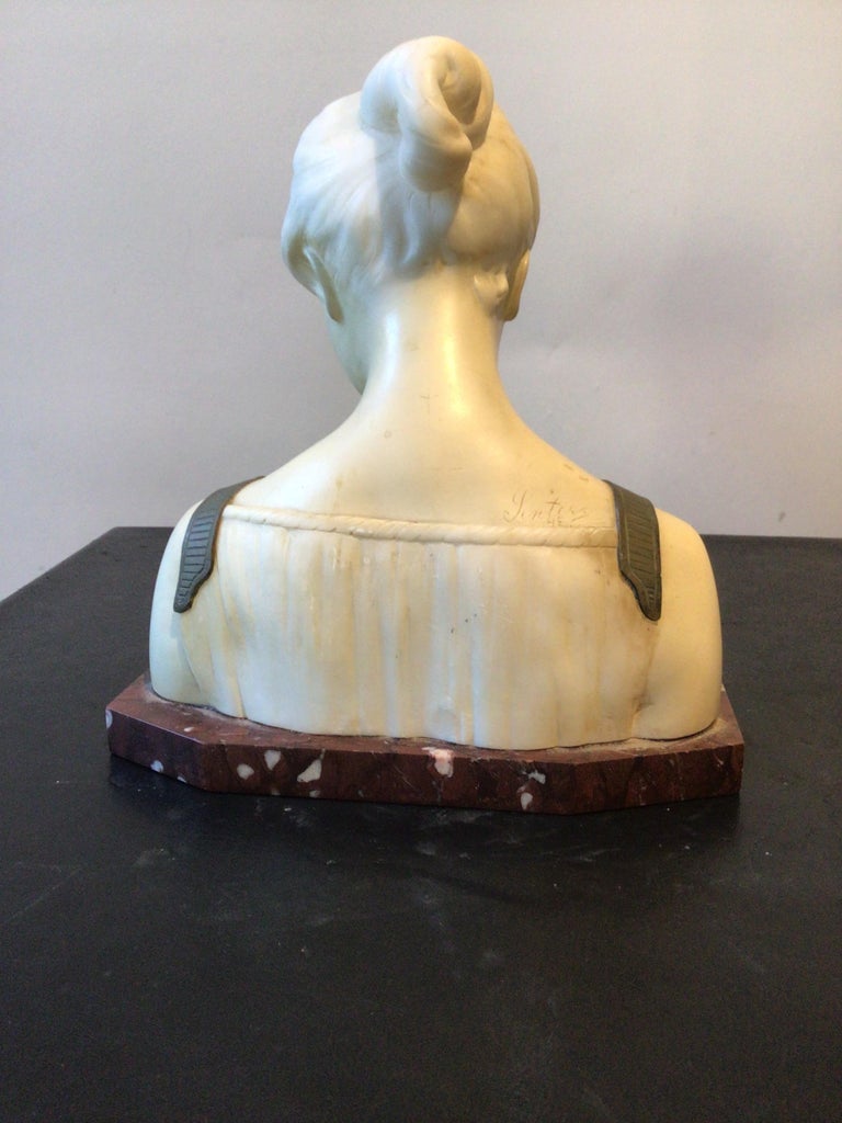 1880s French Marble Bust Of Woman . Signed. For Sale at 1stDibs