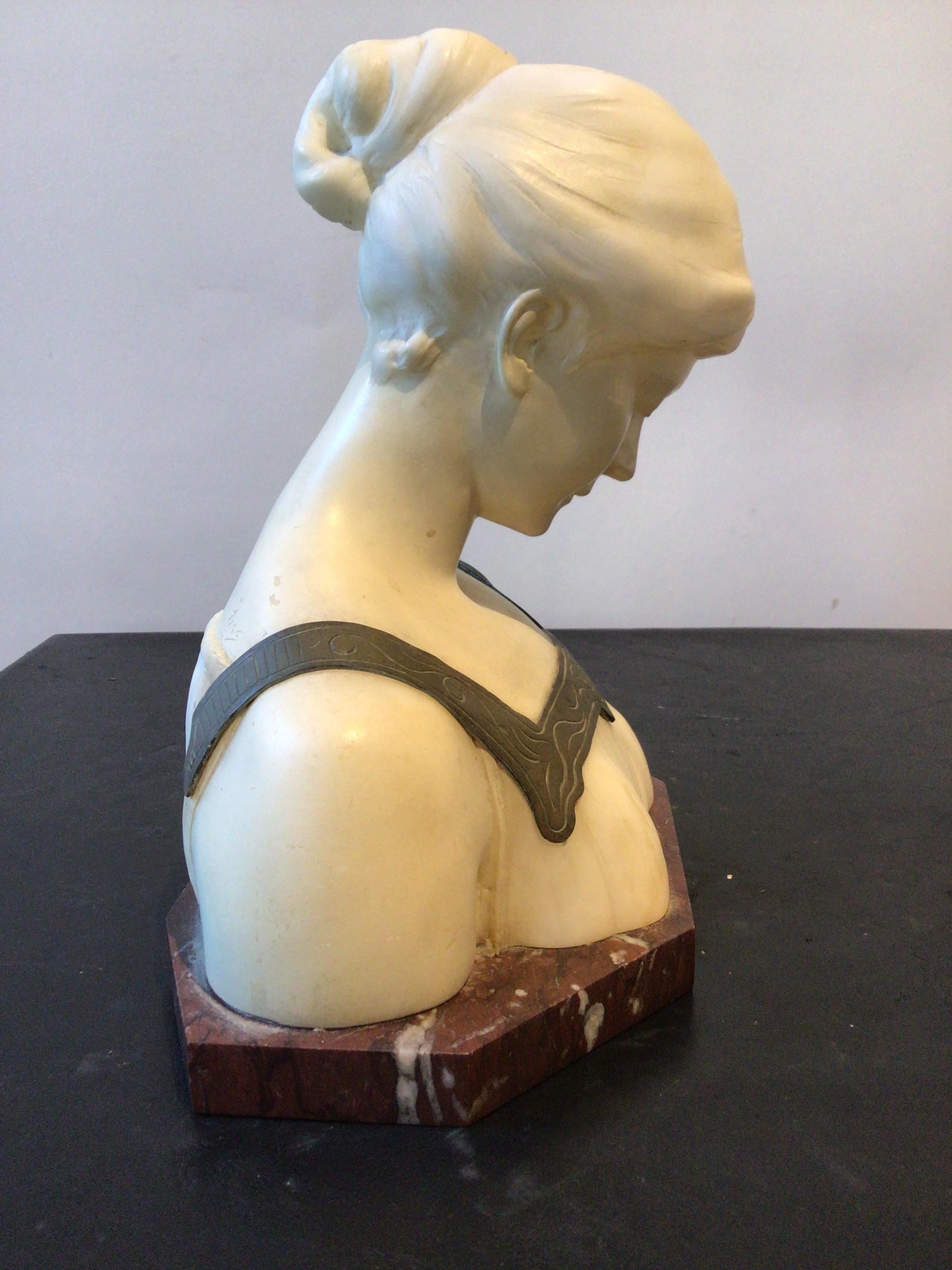 1880s  French Marble Bust Of Woman . Signed. 5