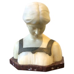 1880s  French Marble Bust Of Woman . Signed.