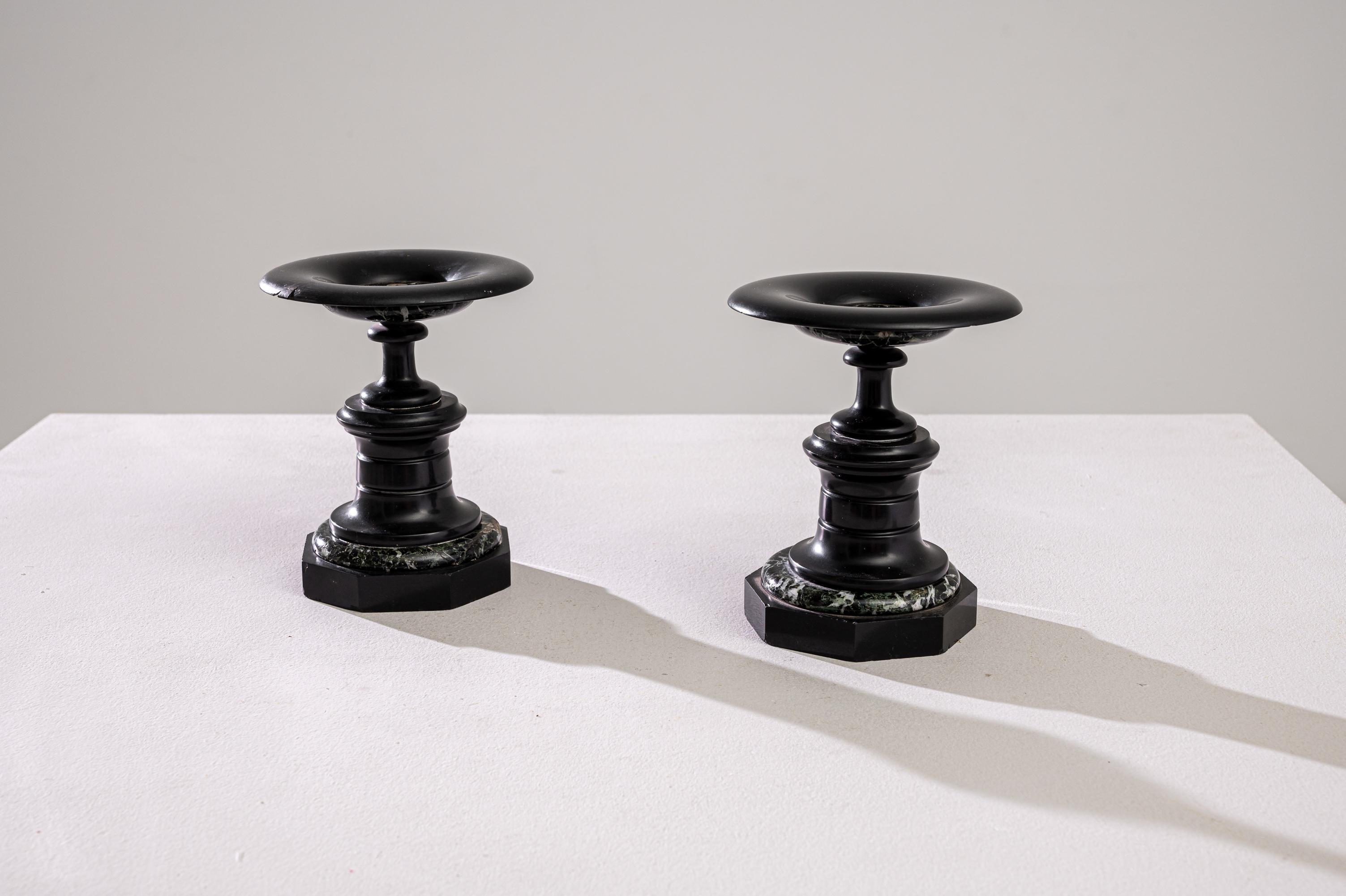 19th Century 1880s French Marble Candle Holders, Set of 2 For Sale