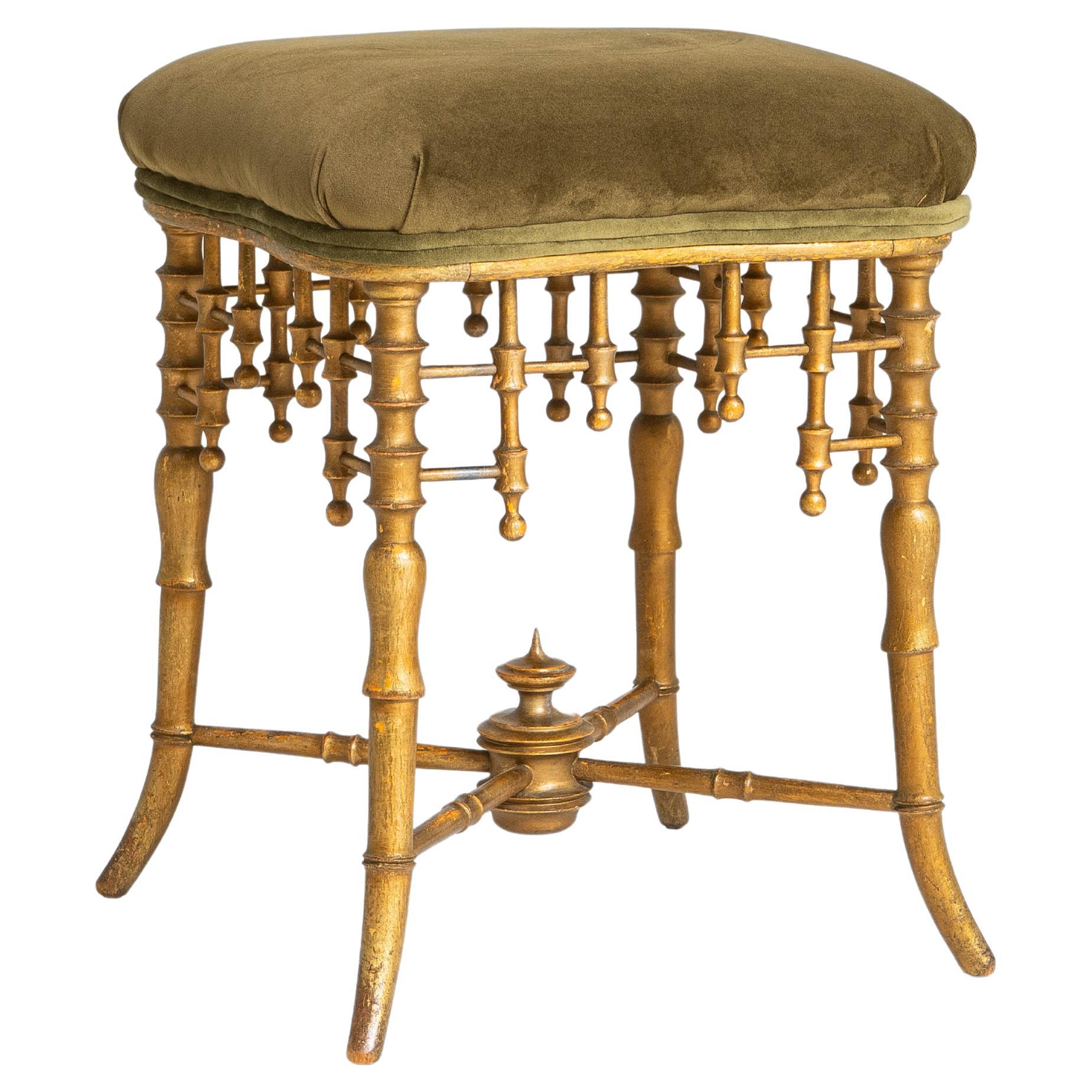 1880er Jahre Französisch Napoléon III vergoldet Faux Bamboo Hocker im Angebot