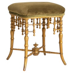 1880s French Napoléon III Gilt Faux Bamboo Stool