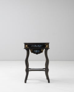 Tavolino francese del 1880 in stile Napoleone III ebanizzato con intarsi floreali