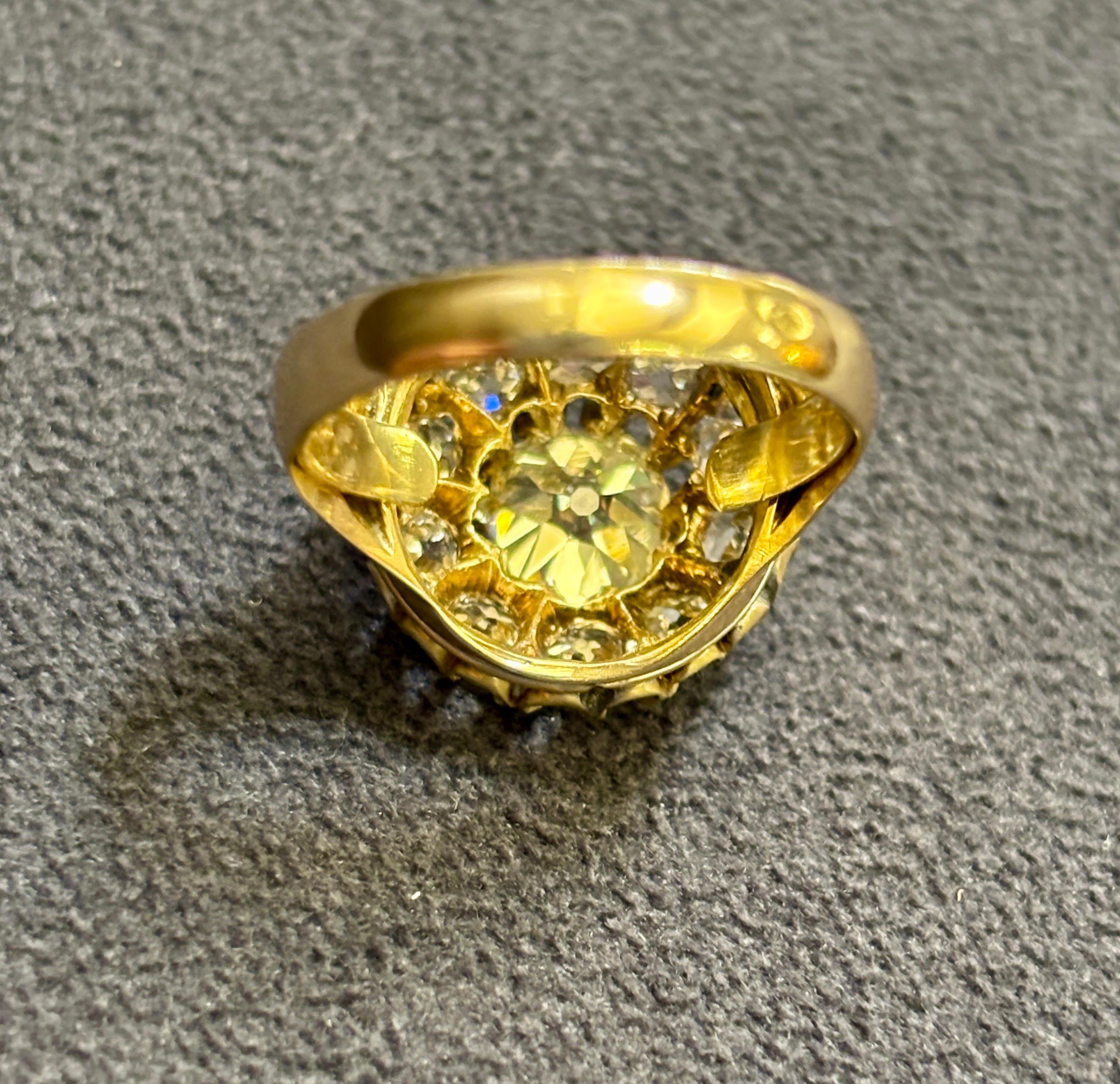 1880er Jahre Französisch natürlichen fancy gelben Diamanten, Old Mine geschnitten Diamant und Rubin Ring im Angebot 1