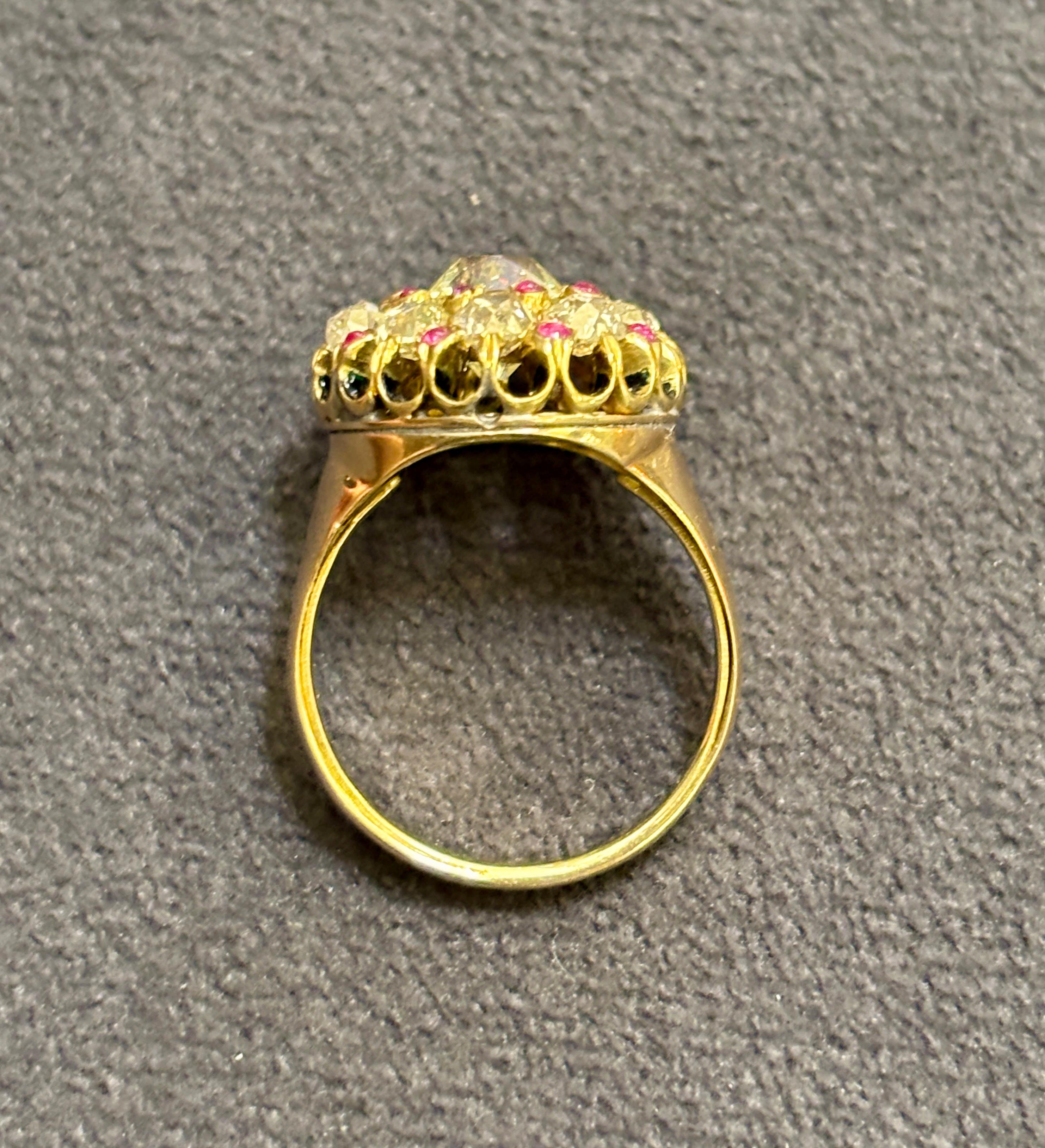 1880er Jahre Französisch natürlichen fancy gelben Diamanten, Old Mine geschnitten Diamant und Rubin Ring im Angebot 2