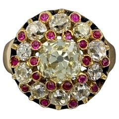 1880er Jahre Französisch natürlichen fancy gelben Diamanten, Old Mine geschnitten Diamant und Rubin Ring