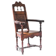 Antique 1880s French Oak Armchair with Original Patina