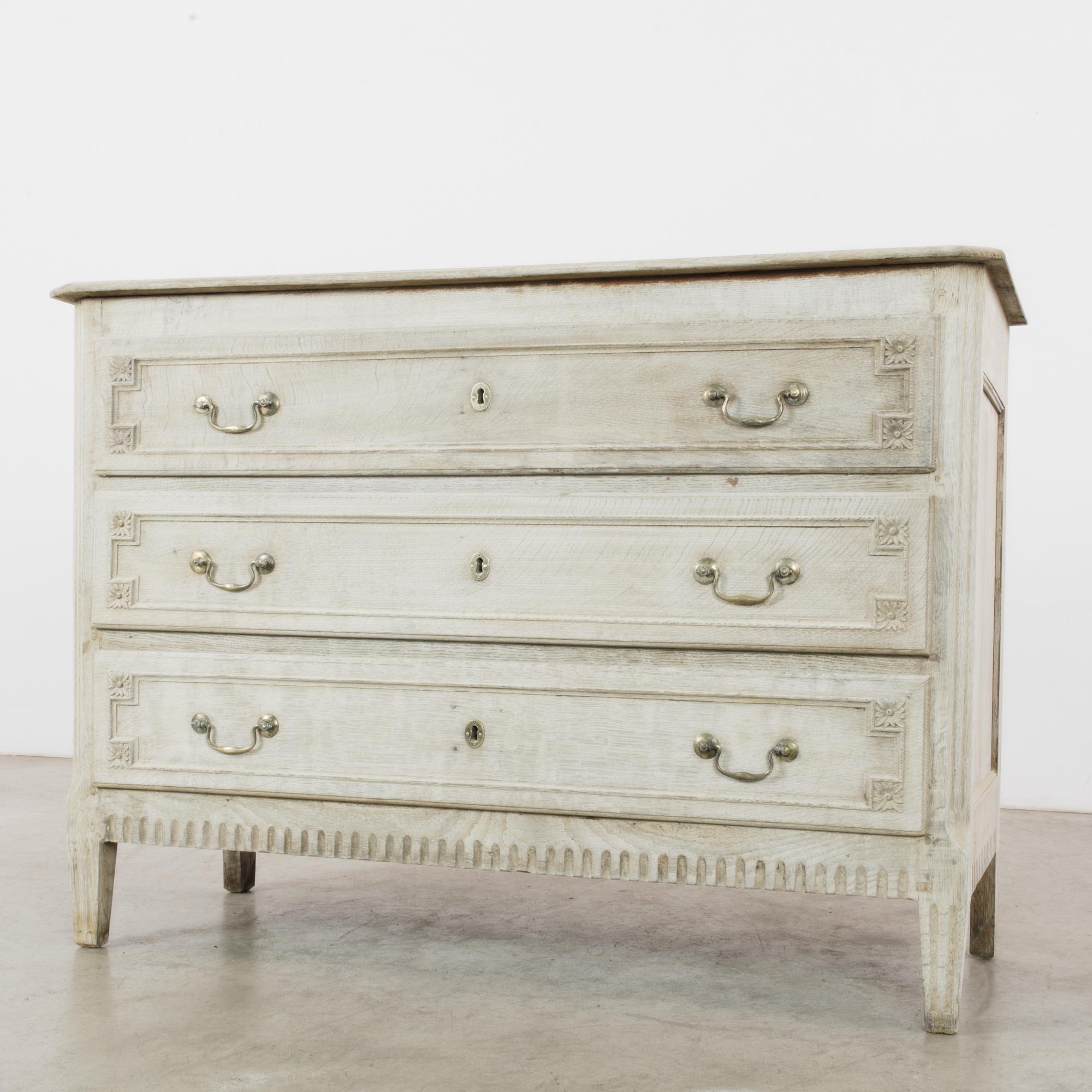 French Provincial 1880s French Oak Chest of Drawers with Carved Rosettes