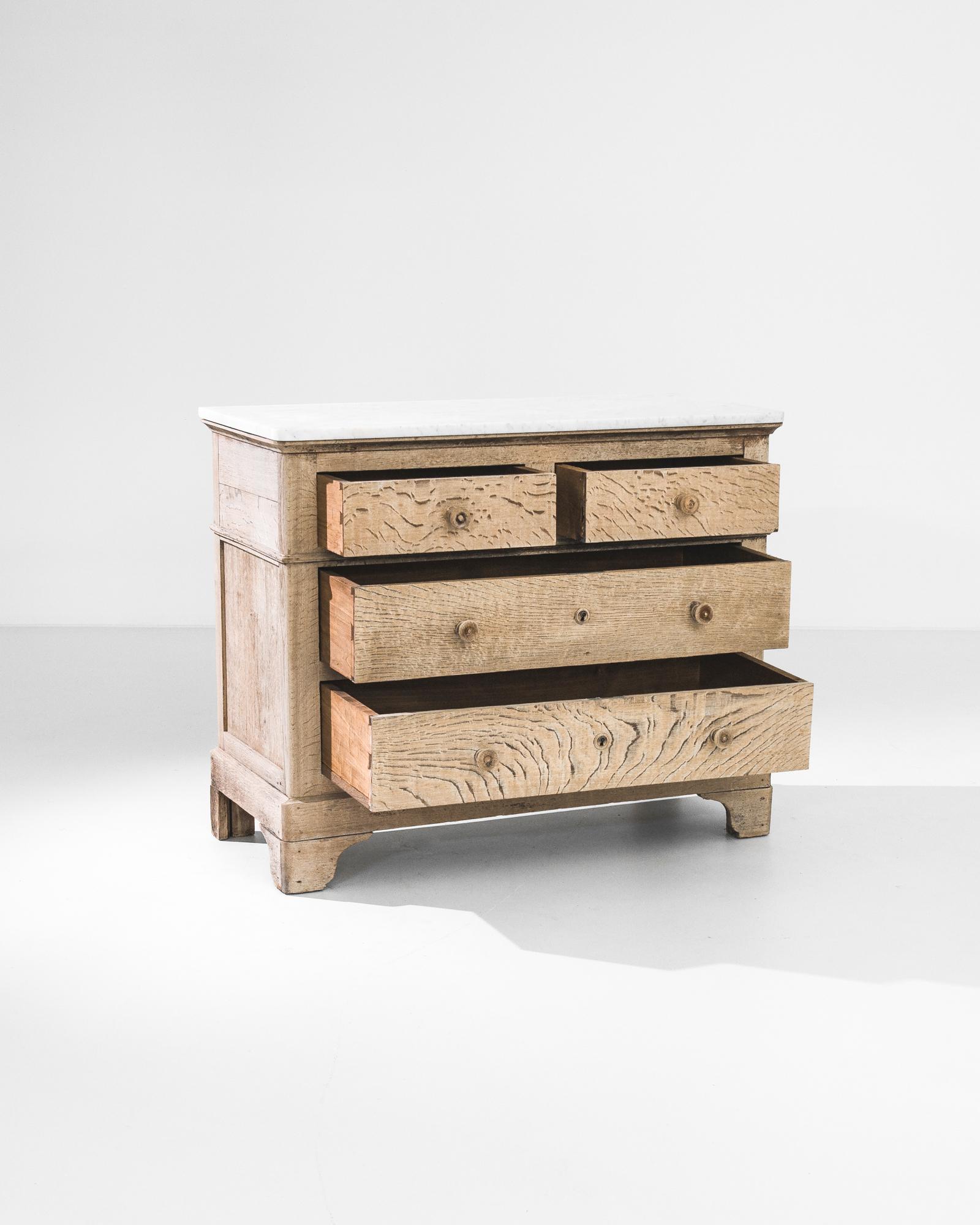 19th Century 1880s French Oak Chest of Drawers with Marble Top