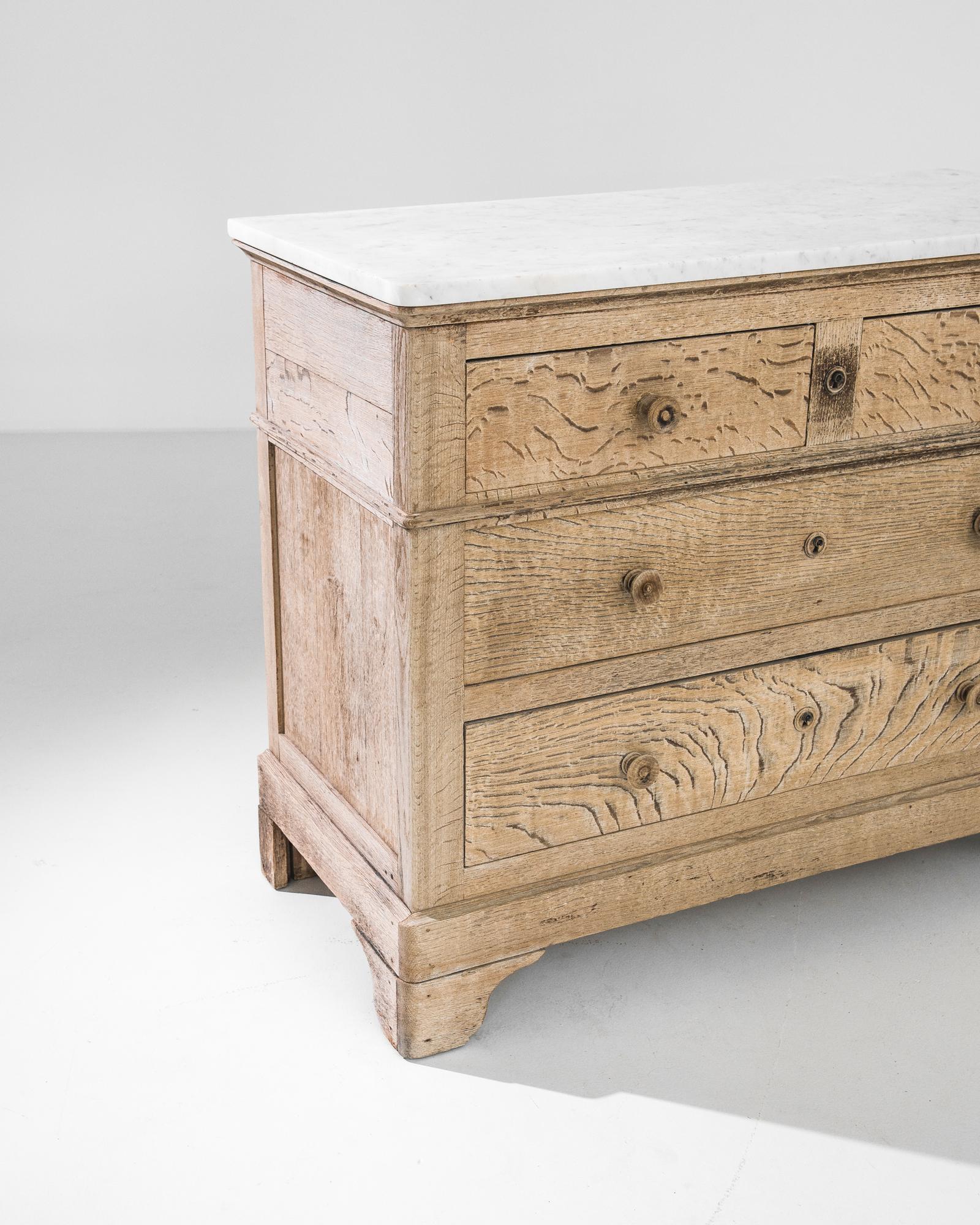1880s French Oak Chest of Drawers with Marble Top 1