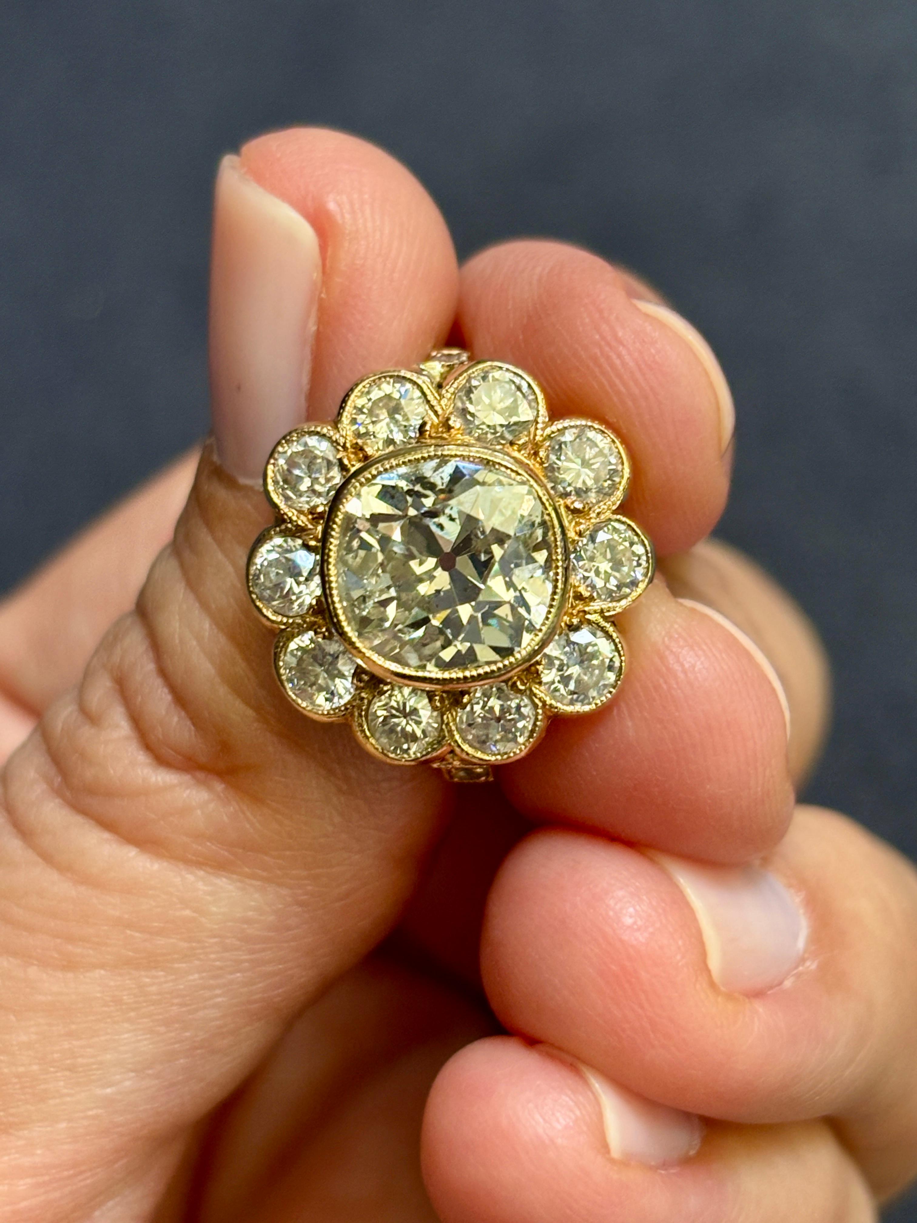 1880's French Old Mine cut floral diamond ring (Zeitgenössisch) im Angebot