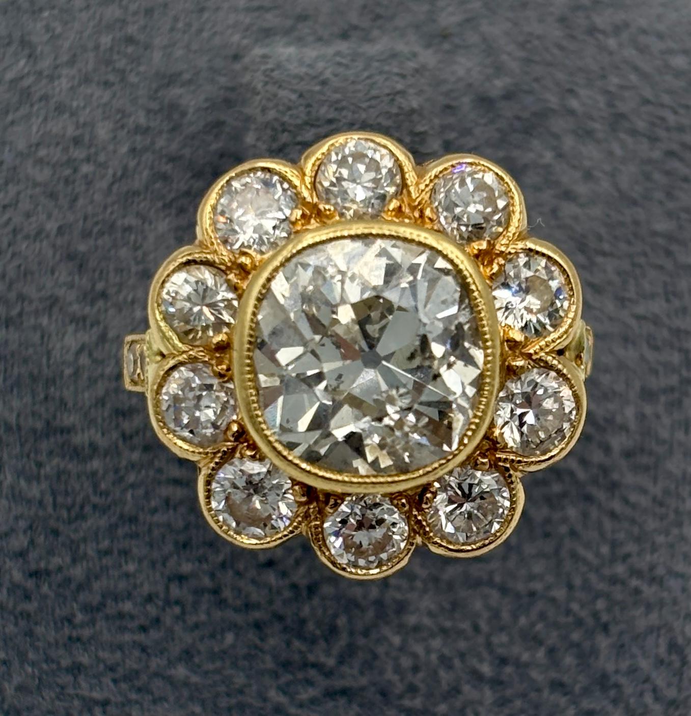 1880's French Old Mine cut floral diamond ring im Angebot 1