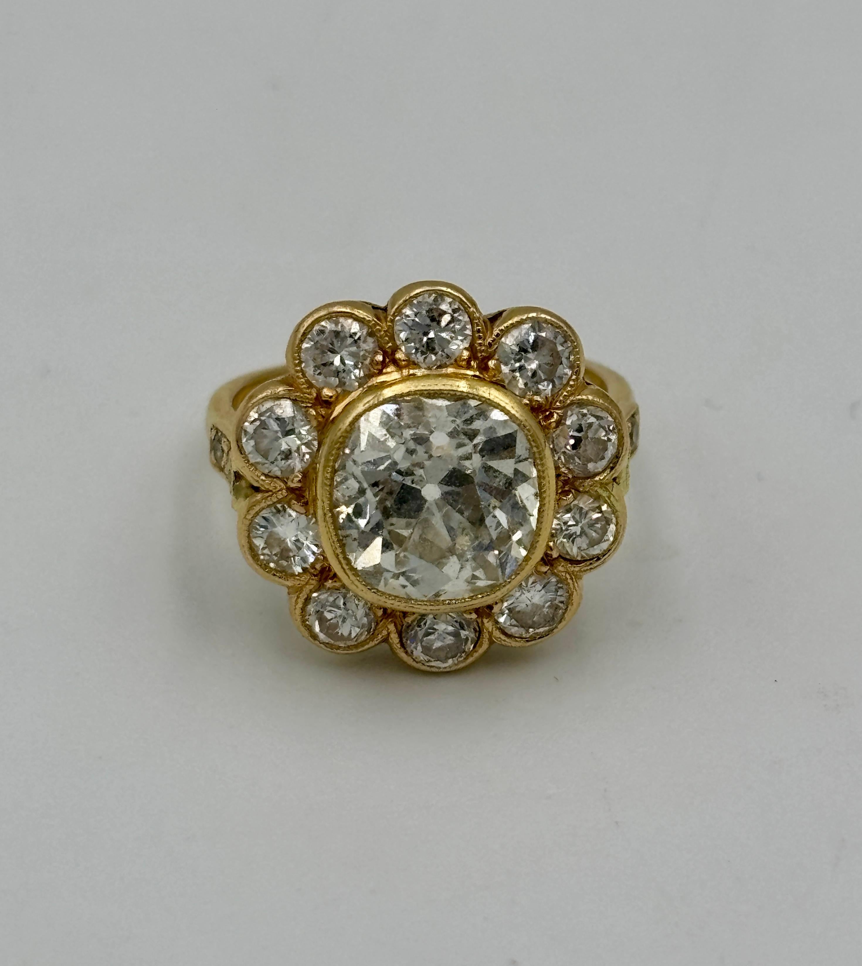 1880's French Old Mine cut floral diamond ring For Sale 2