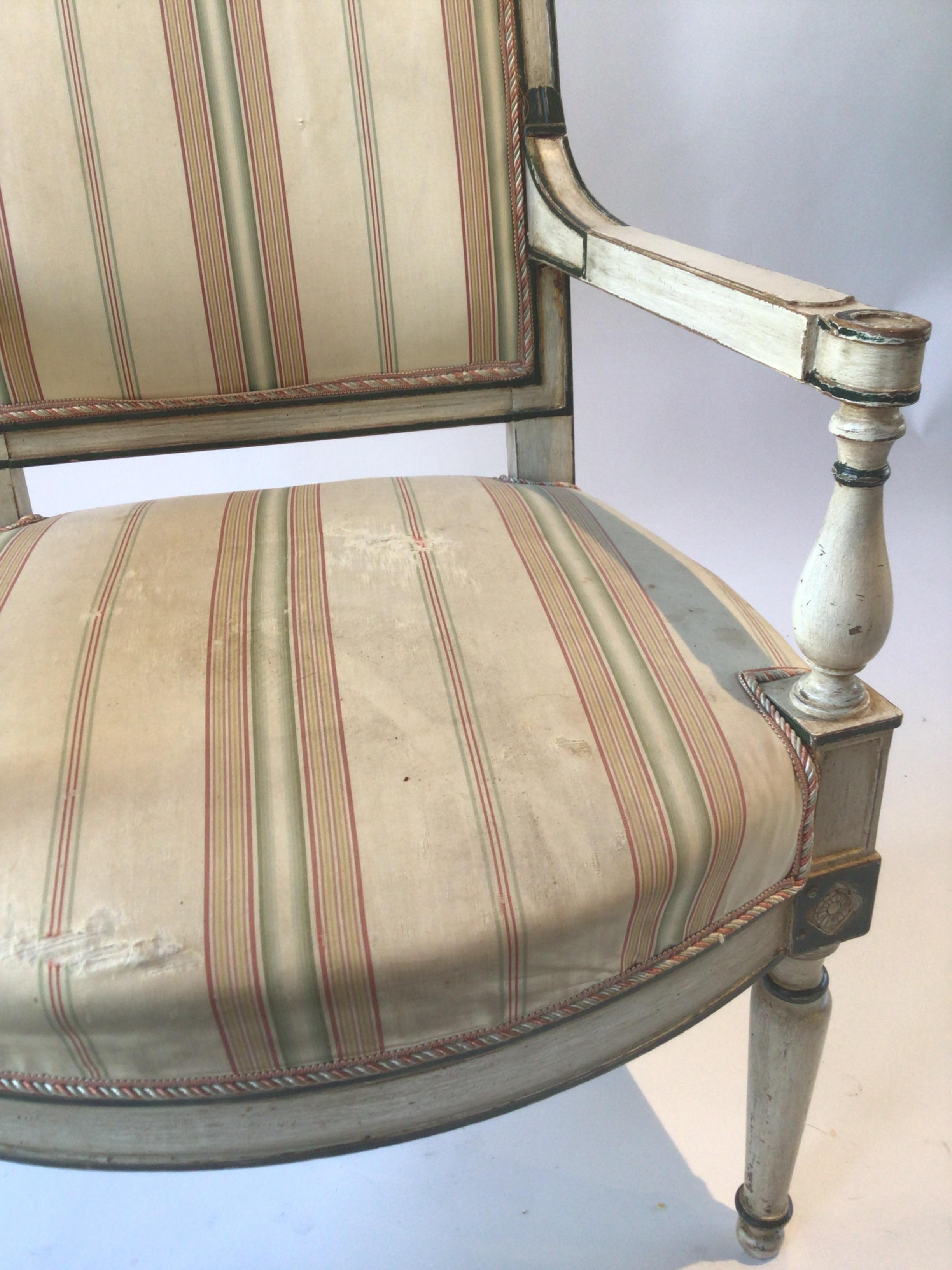1880s French, Painted Off White Directoire Armchair For Sale 6