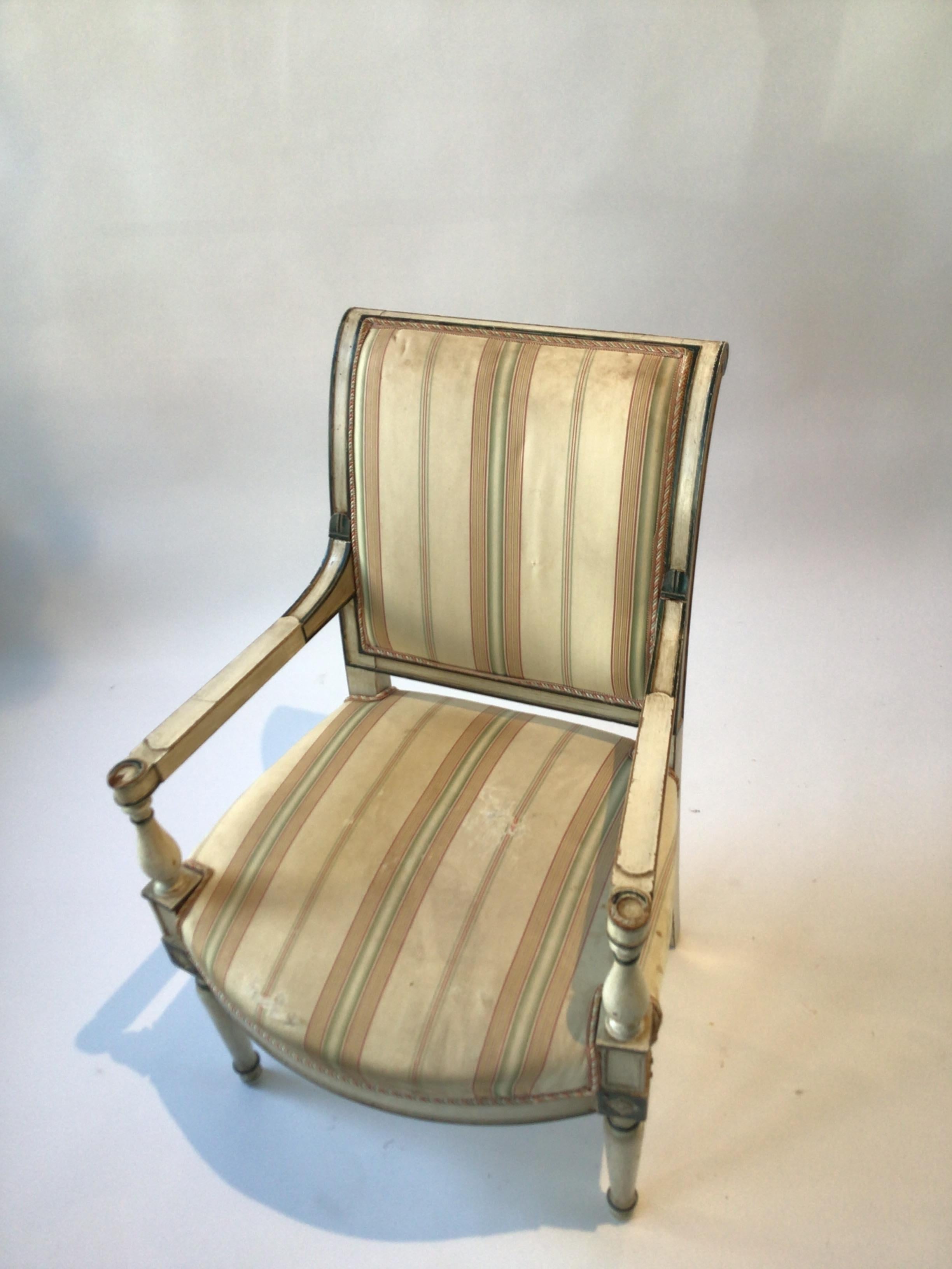 1880s French, Painted Off White Directoire Armchair In Good Condition For Sale In Tarrytown, NY